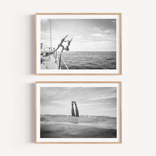 Coastal Set of 2 Prints, Black and White FRAMED or UNFRAMED Beach Gallery Wall Set, Boho Coastal Photography, Beach BUNDLE
