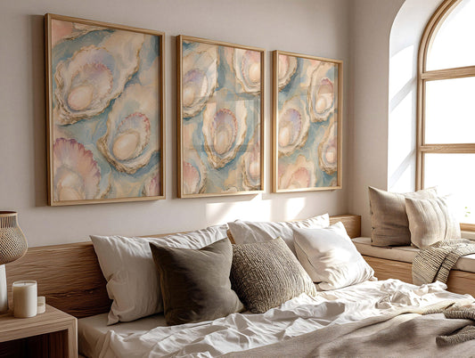 Triptych Wall Art, Set of 3 Wall Art, Oyster Wall Art, 3 Piece Wall Art, Coastal Wall Art, Oyster Art, Set of 3 Prints, FRAMED or UNFRAMED