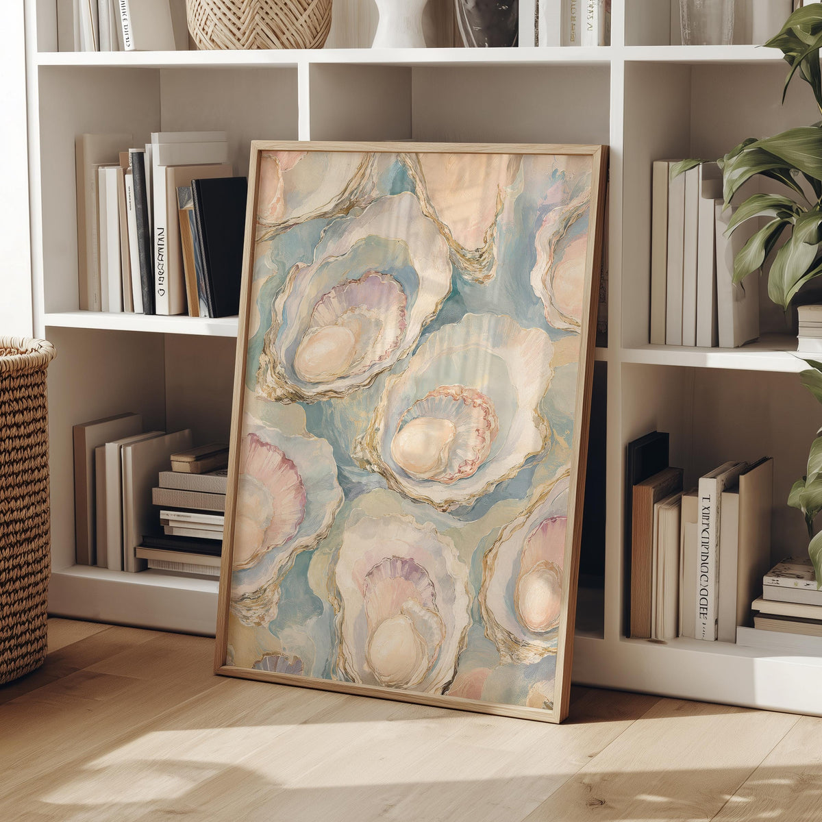 Oyster Wall Art, Pastel Oyster Painting Print, Coastal Wall Art, Pearl Oyster Art, Beach House Decor, Seashell Art Print, FRAMED or UNFRAMED
