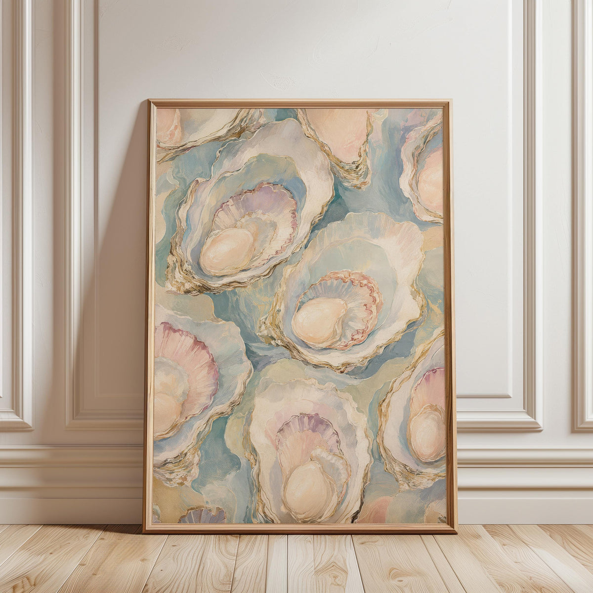 Oyster Wall Art, Pastel Oyster Painting Print, Coastal Wall Art, Pearl Oyster Art, Beach House Decor, Seashell Art Print, FRAMED or UNFRAMED