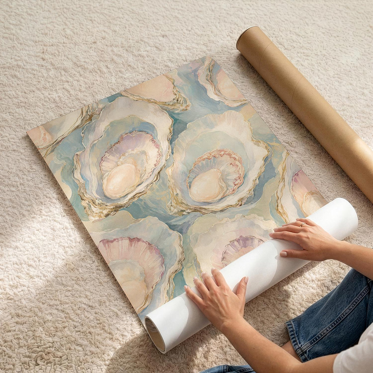 Oyster Wall Art, Pastel Oyster Painting Print, Coastal Wall Art, Pearl Oyster Art, Beach House Decor, Seashell Art Print, FRAMED or UNFRAMED