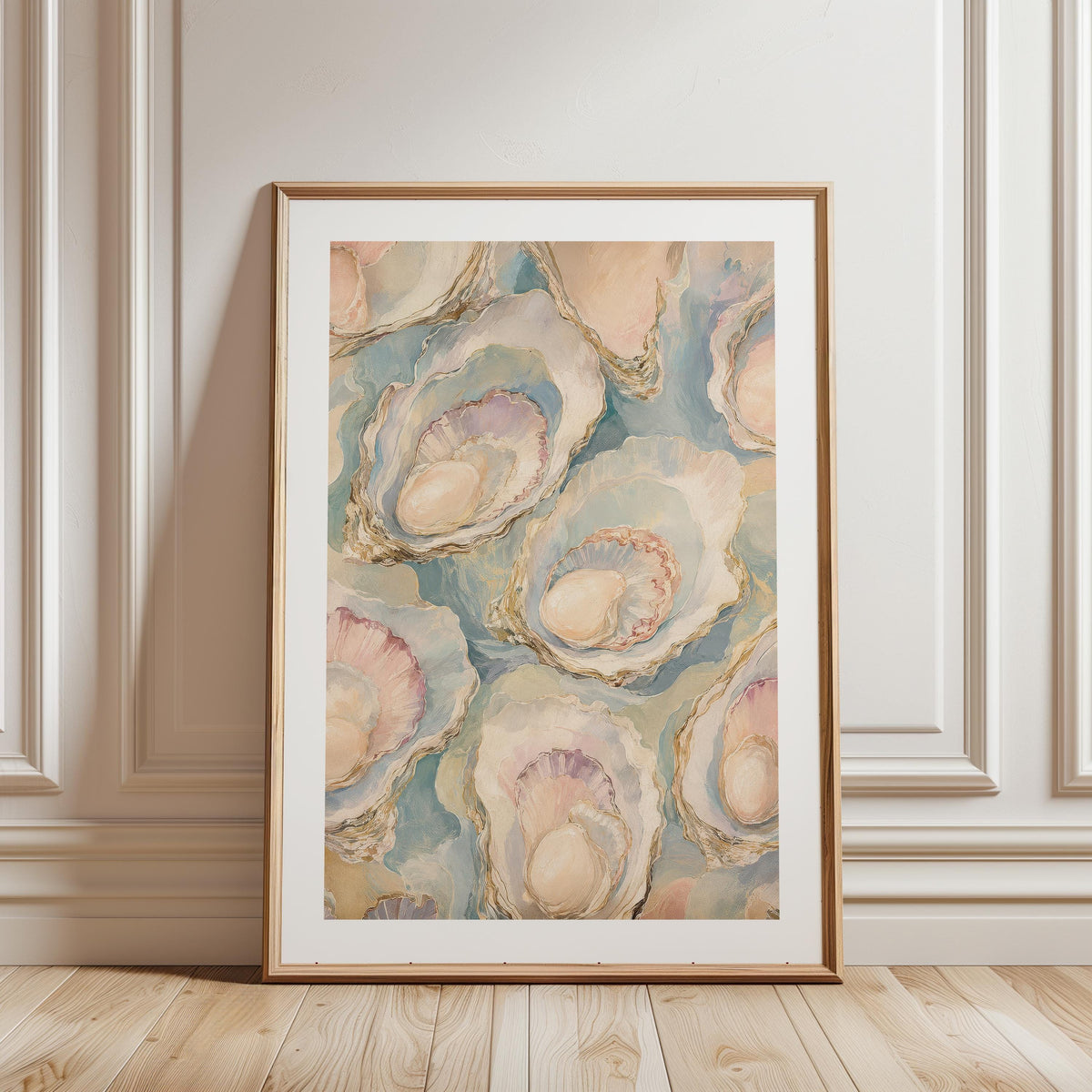 Oyster Wall Art, Pastel Oyster Painting Print, Coastal Wall Art, Pearl Oyster Art, Beach House Decor, Seashell Art Print, FRAMED or UNFRAMED