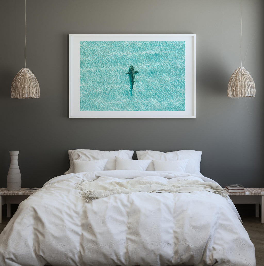 Ocean Coastal Wall Art, FRAMED or UNFRAMED Coastal Decor, Shark Art Print, Ocean Art Print, Shark Art, Shark Gifts, Large Blue Wall Art
