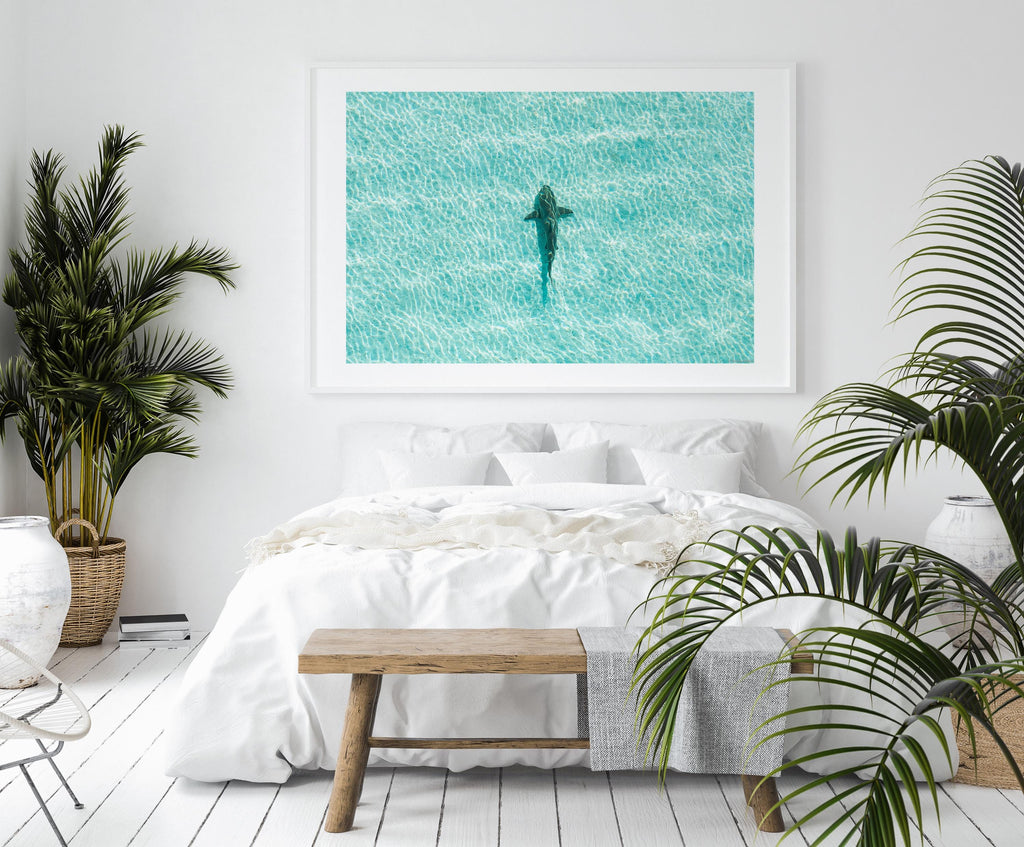 Ocean Coastal Wall Art, FRAMED or UNFRAMED Coastal Decor, Shark Art Print, Ocean Art Print, Shark Art, Shark Gifts, Large Blue Wall Art