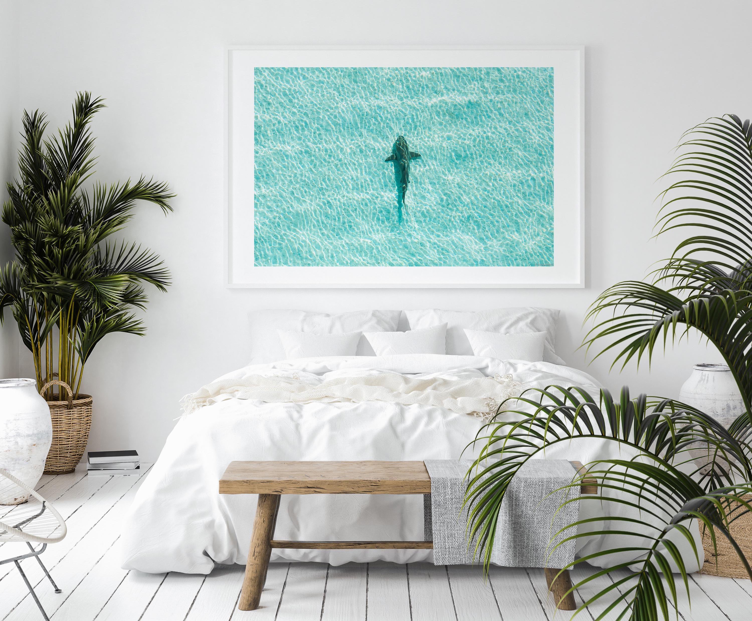 Ocean Coastal Wall Art, FRAMED or UNFRAMED Coastal Decor, Shark Art Print, Ocean Art Print, Shark Art, Shark Gifts, Large Blue Wall Art