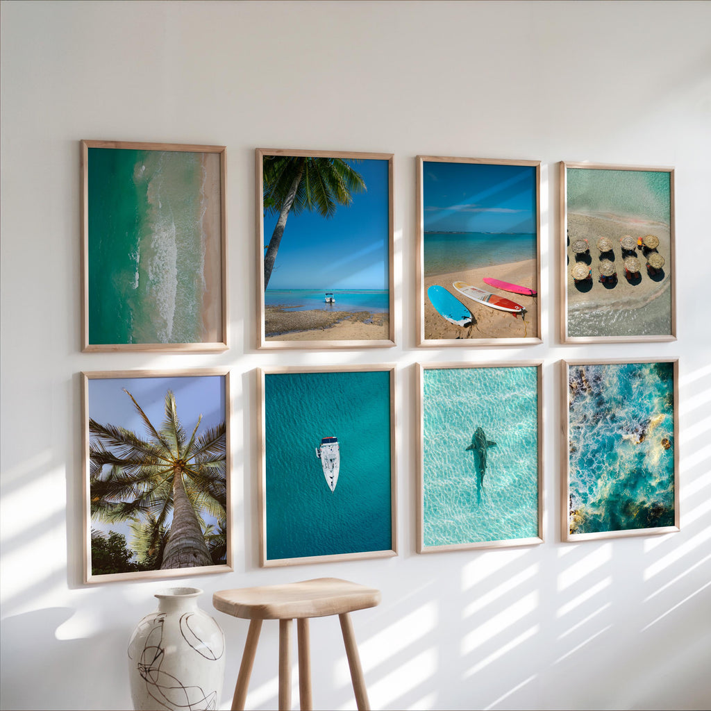 Shark Drone Print, Ocean Print, Ocean Wall Decor, Shark Art, Shark Gifts, Coastal Decor, Tropical Wall Art, Beach Poster, Turquoise Art