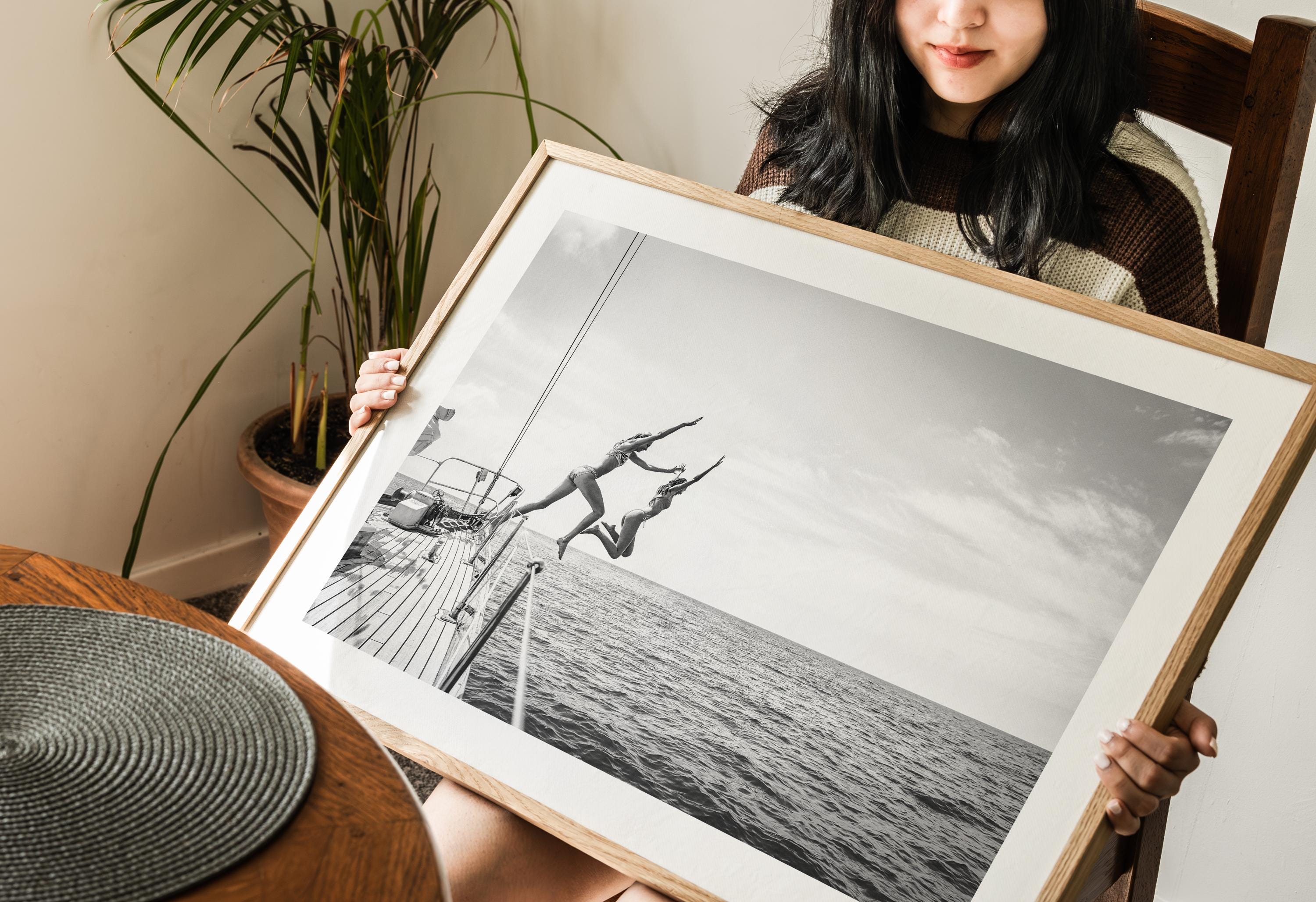 Black and White Beach FRAMED or UNFRAMED Wall Art, Coastal Print, Adventure Beach House Decor