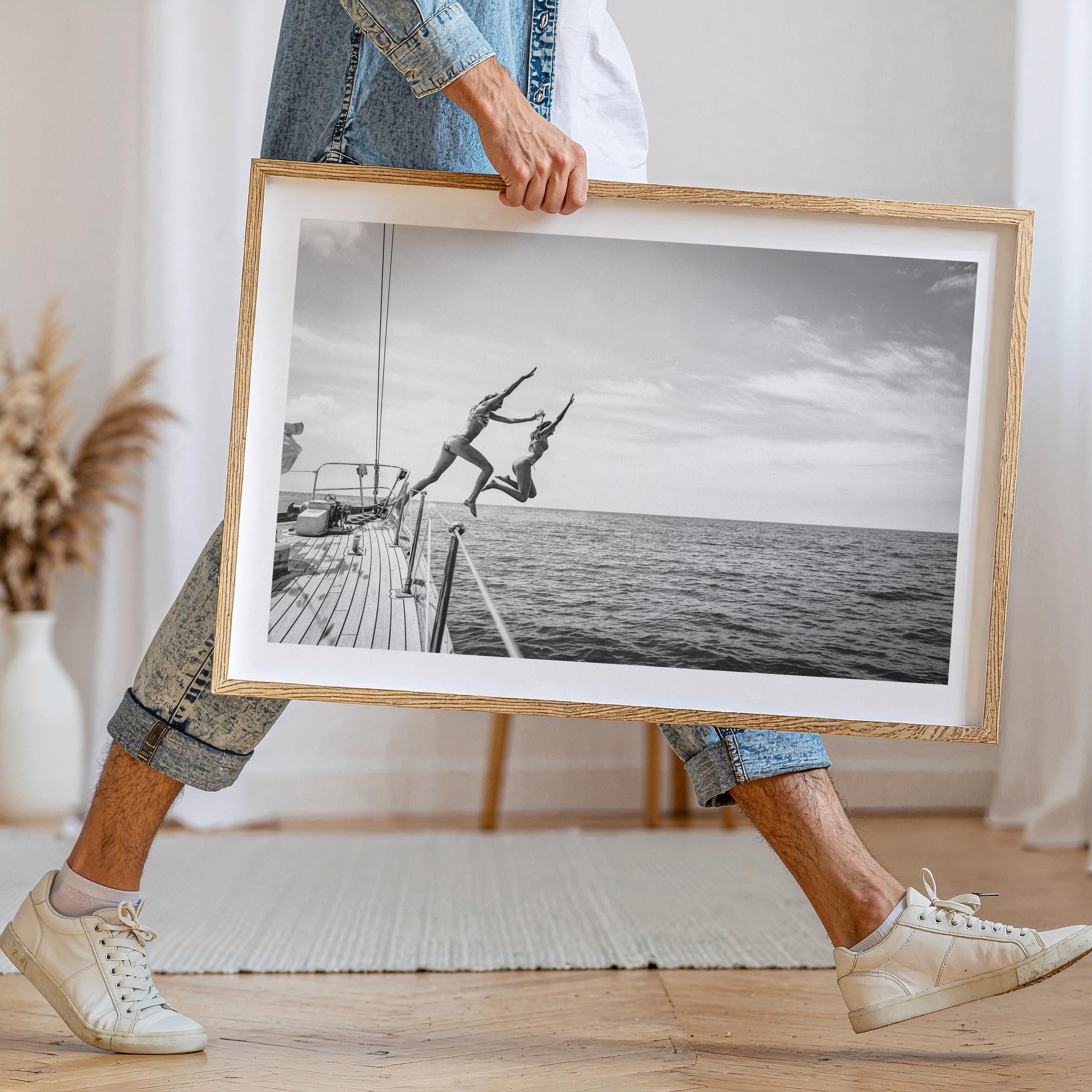 Black and White Beach FRAMED or UNFRAMED Wall Art, Coastal Print, Adventure Beach House Decor