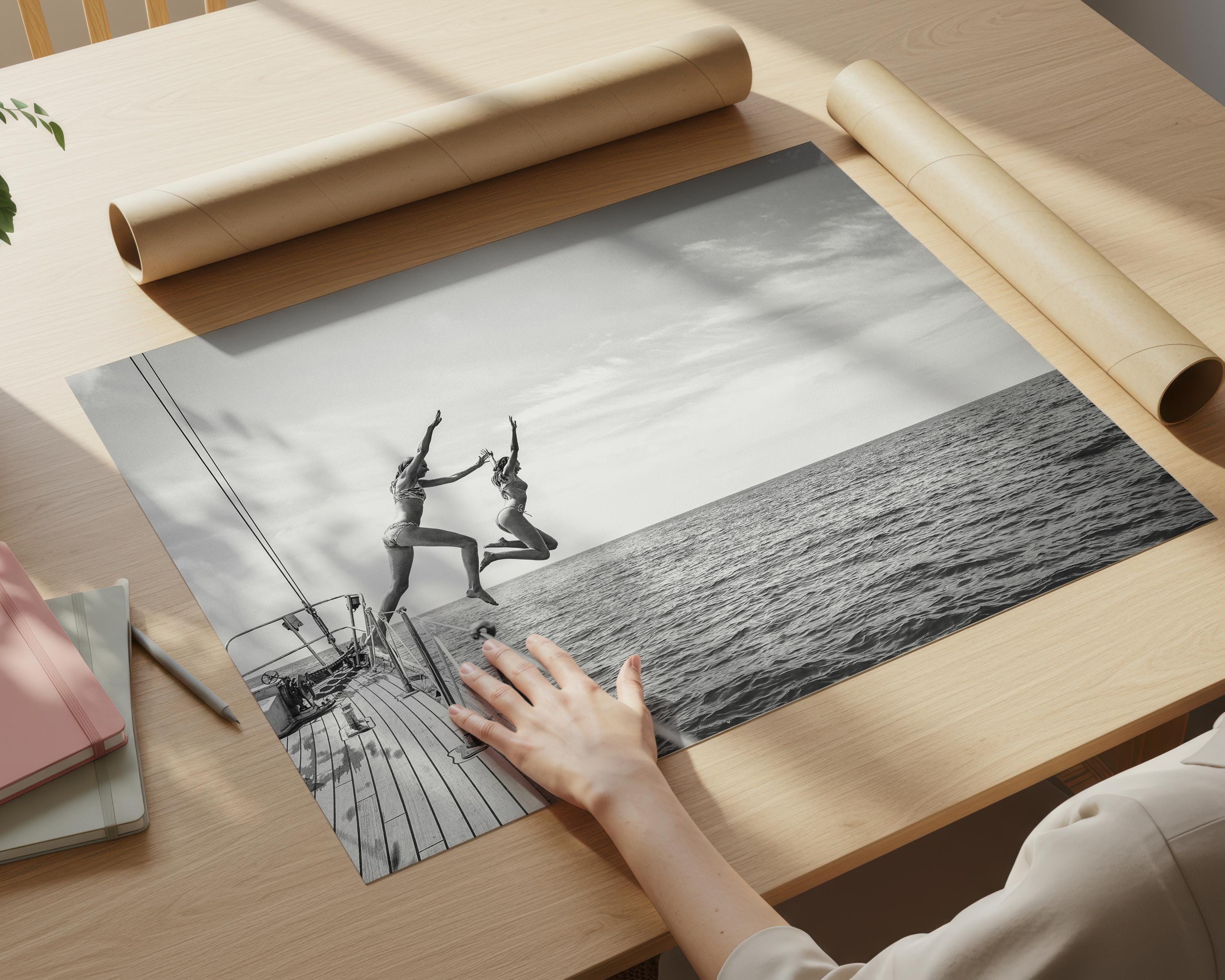 Black and White Beach FRAMED or UNFRAMED Wall Art, Coastal Print, Adventure Beach House Decor