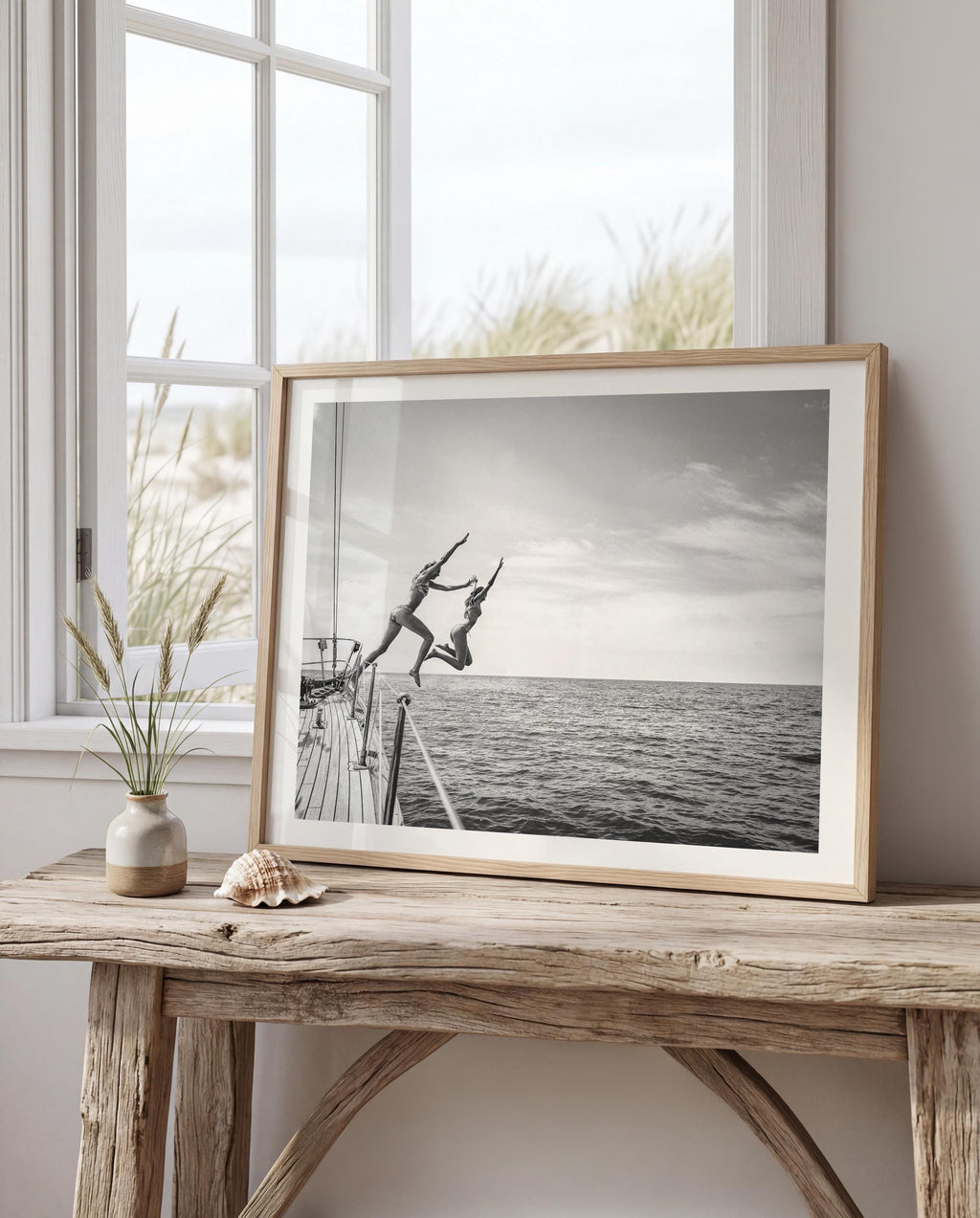 Black and White Beach FRAMED or UNFRAMED Wall Art, Coastal Print, Adventure Beach House Decor