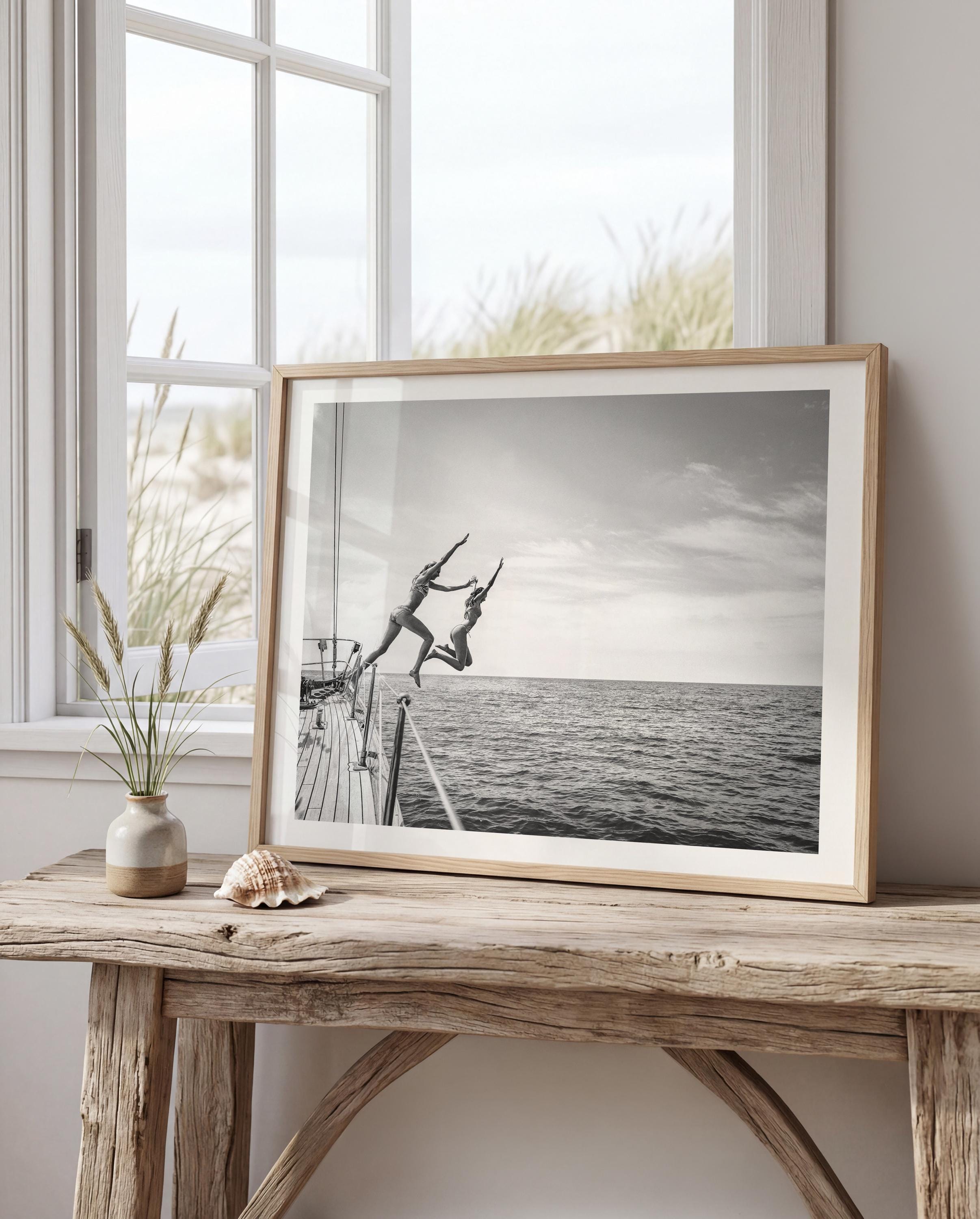 Black and White Beach FRAMED or UNFRAMED Wall Art, Coastal Print, Adventure Beach House Decor