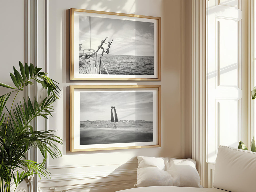 Coastal Set of 2 Prints, Black and White FRAMED or UNFRAMED Beach Gallery Wall Set, Boho Coastal Photography, Beach BUNDLE