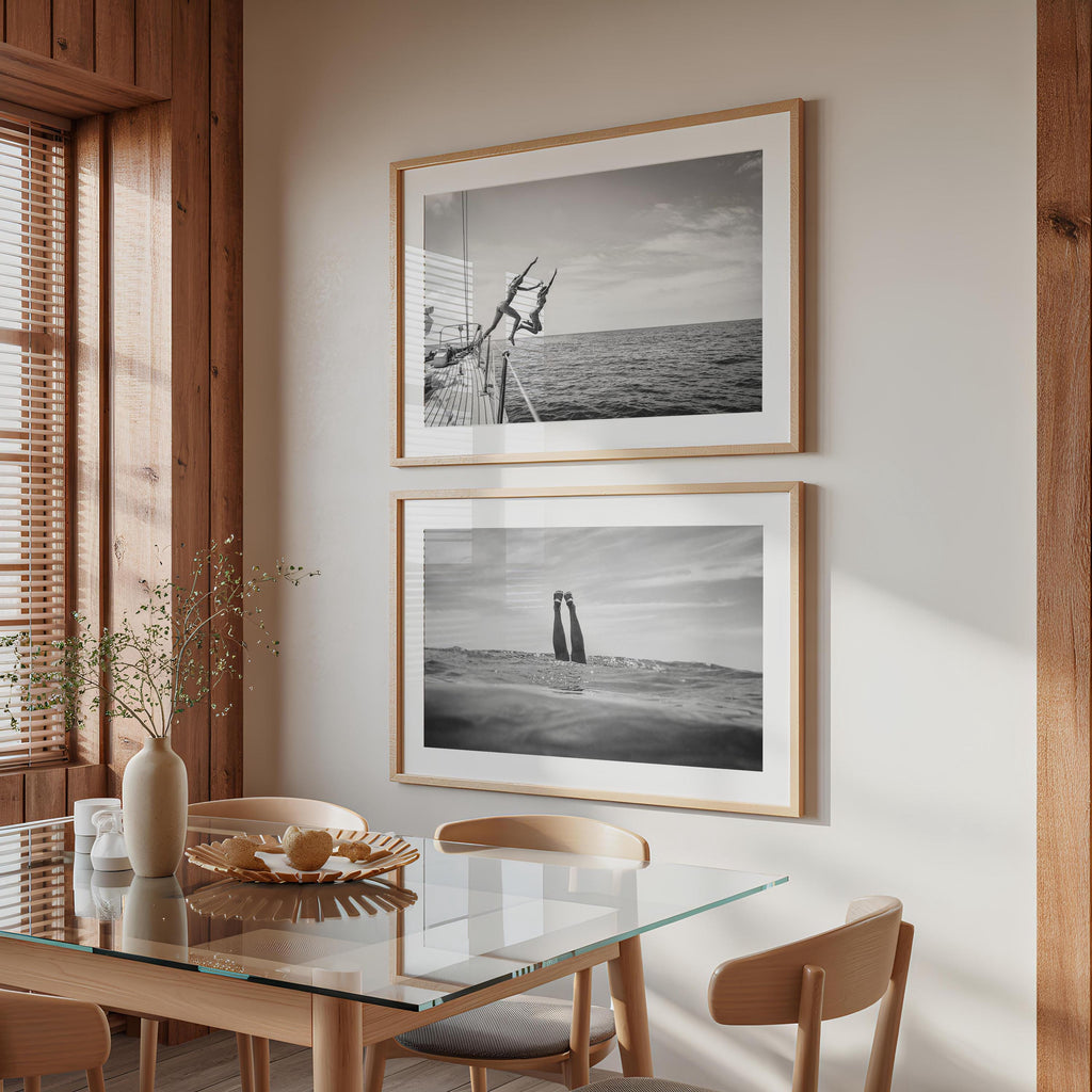 Coastal Set of 2 Prints, Black and White FRAMED or UNFRAMED Beach Gallery Wall Set, Boho Coastal Photography, Beach BUNDLE