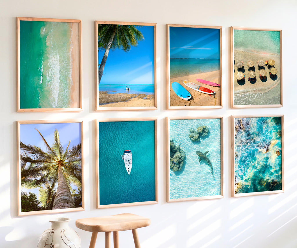 Coastal Prints, beach gallery wall art, boho coastal photography, summer ocean digital posters, printable wall art, shark art print