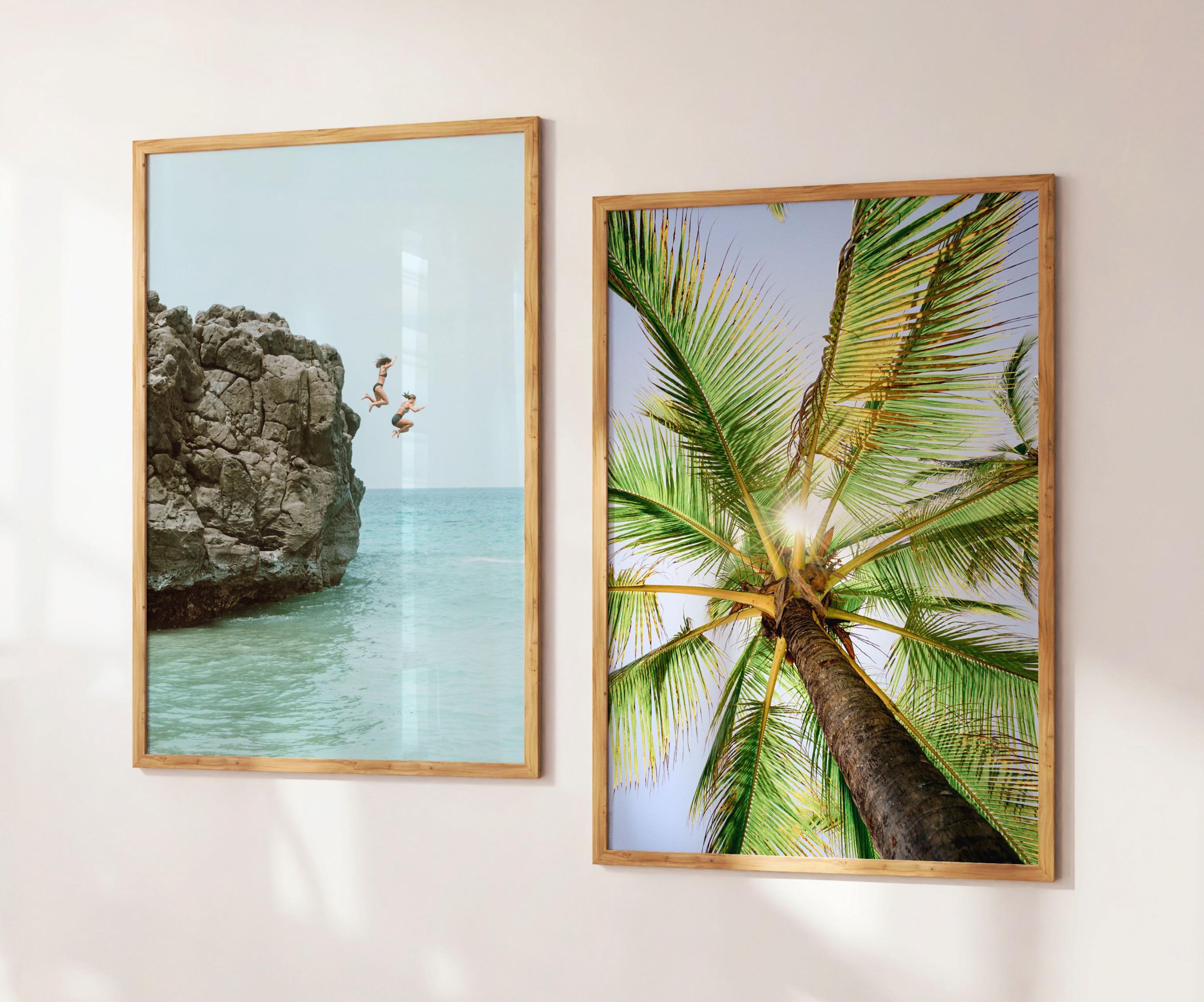 Cliff Jumping Print, Adventure Wall Art, Pastel Beach Wall Art, Boho Coastal Photography, Summer Ocean Digital Poster, Printable Wall Art