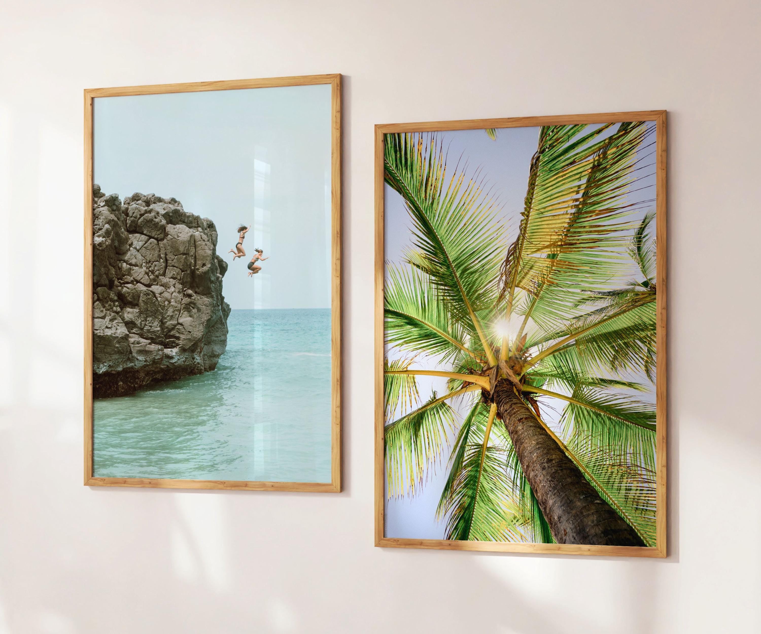 Cliff Jumping Print, Adventure Wall Art, Pastel Beach Wall Art, Boho Coastal Photography, Summer Ocean Digital Poster, Digital Download