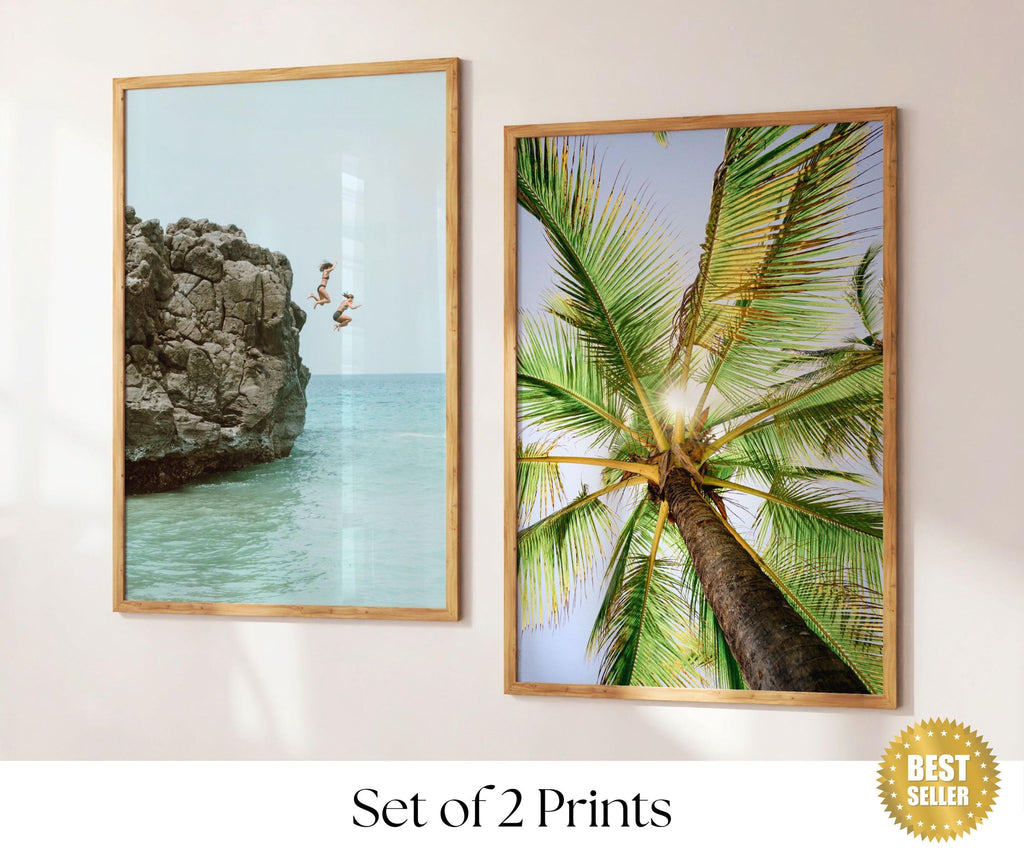 Coastal Set of 2 Prints, Pastel Beach Gallery Wall Set, Boho Coastal Photography, Summer Ocean Digital Posters, Printable Wall Art