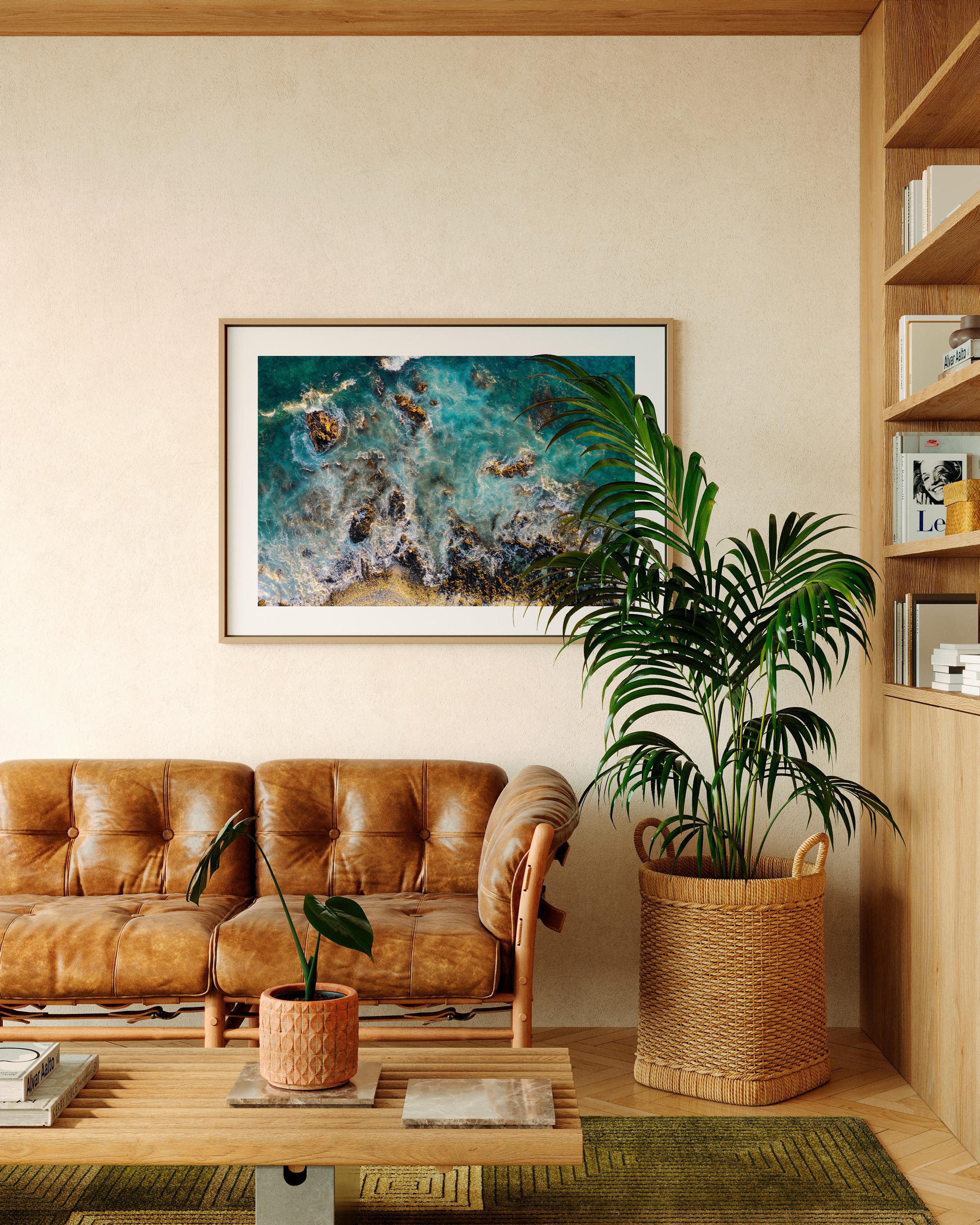 Pastel Beach FRAMED or UNFRAMED Wall Art, Modern Large Poster, Aerial Beach Photography Framed