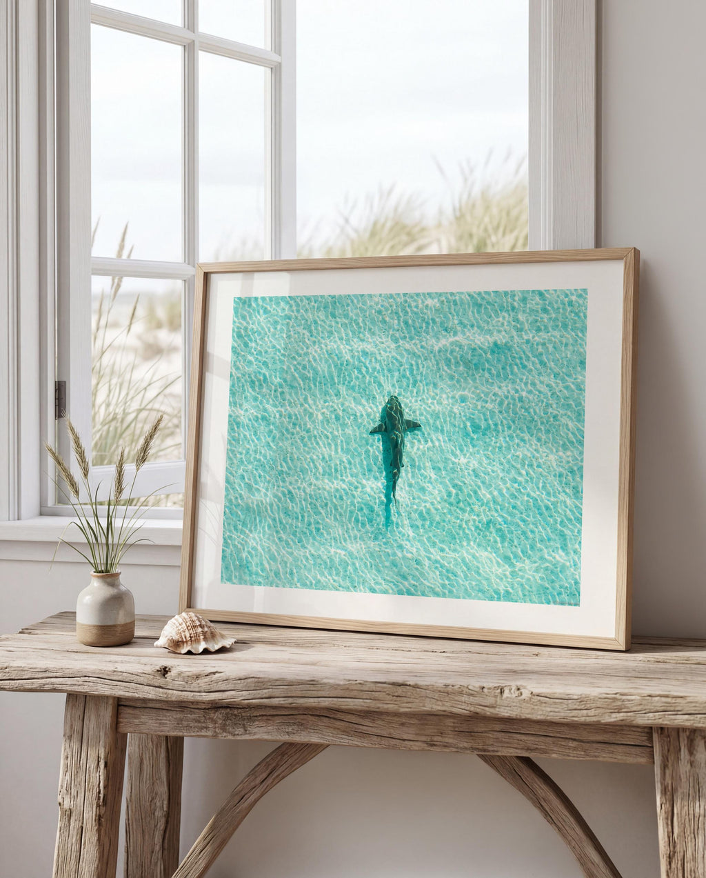 Shark Drone Print, Ocean Print, Ocean Wall Decor, Shark Art, Shark Gifts, Coastal Decor, Tropical Wall Art, Beach Poster, Turquoise Art
