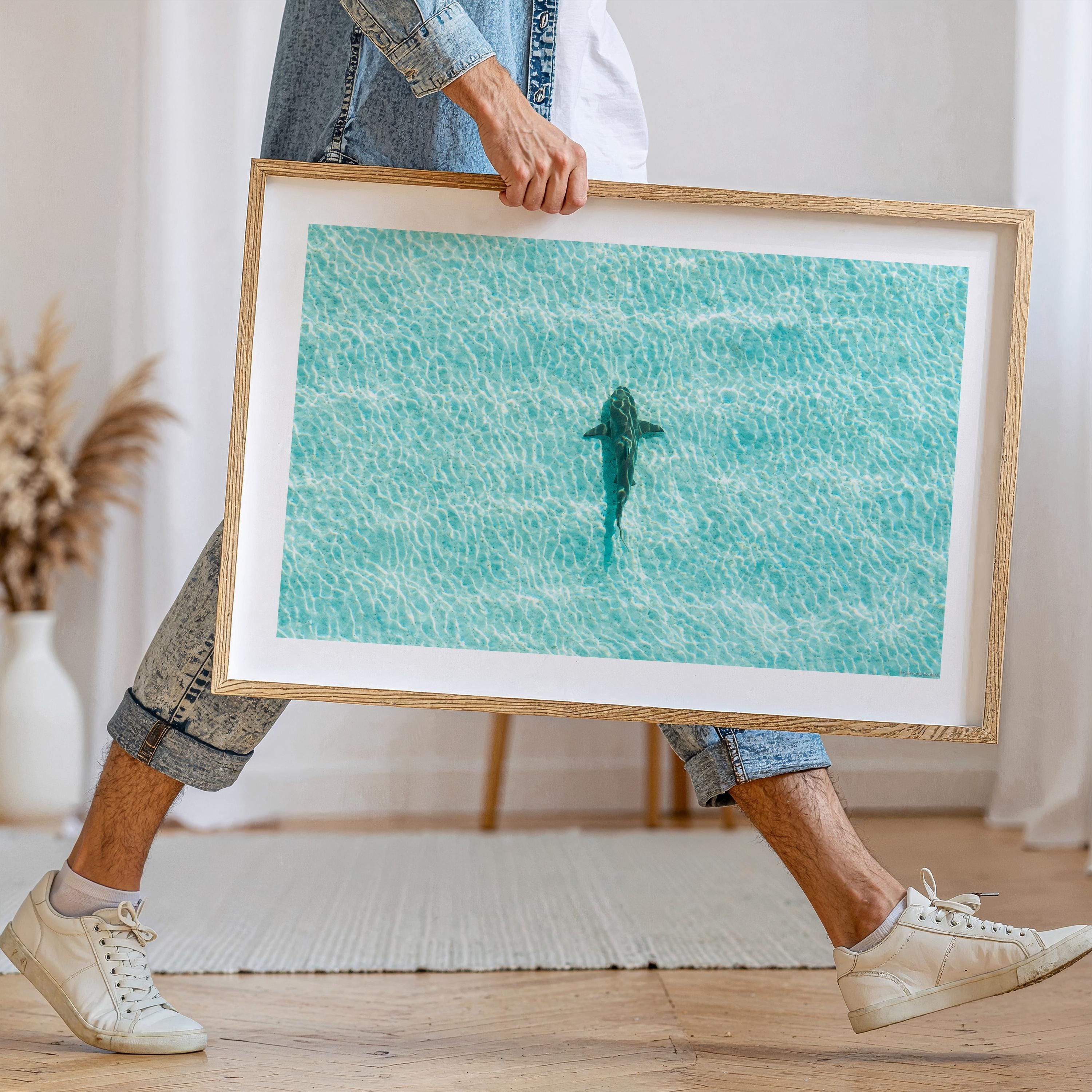Ocean Coastal Wall Art, FRAMED or UNFRAMED Coastal Decor, Shark Art Print, Ocean Art Print, Shark Art, Shark Gifts, Large Blue Wall Art