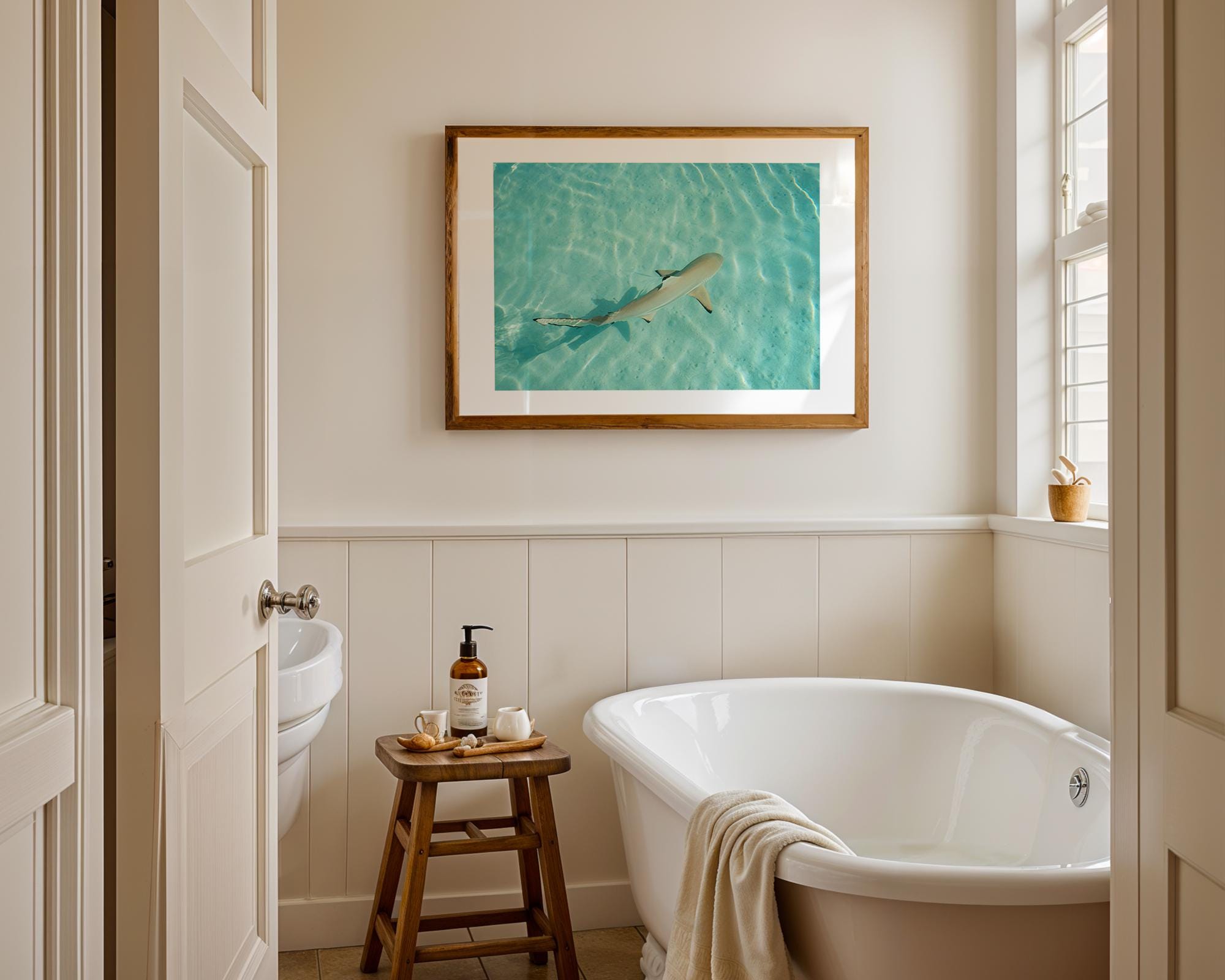 Coastal Wall Art Print, Beach House Decor, Nautical Poster, Ocean Aesthetic, Sea Themed Art, Digital Download, Shark Wall Print, Shark Gift