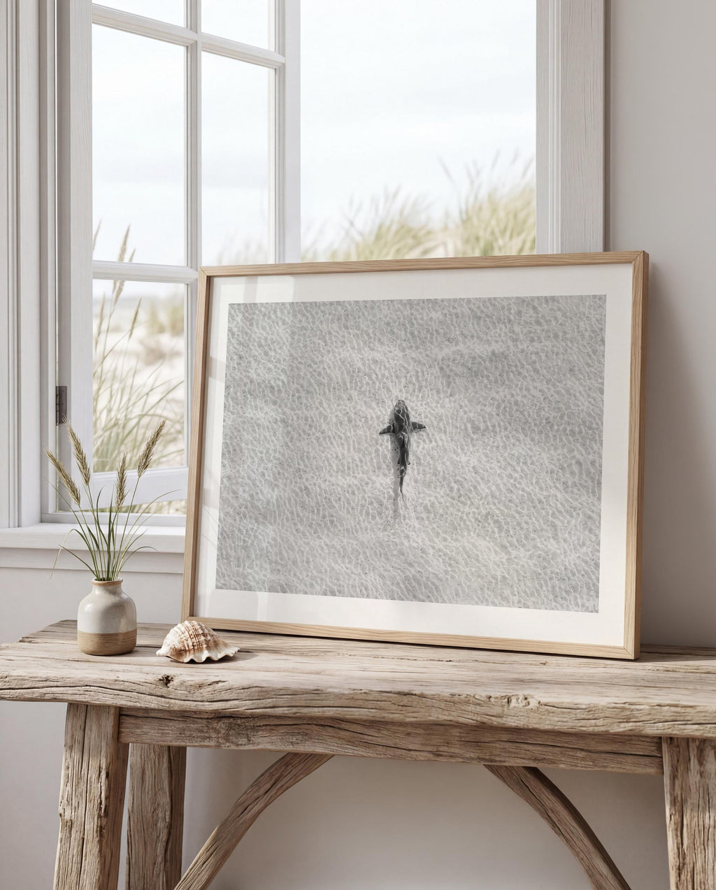 Black and White Beach FRAMED Wall Art, Aerial Beach Photography Framed, Minimalist Ocean Photography, Boho Coastal Photography