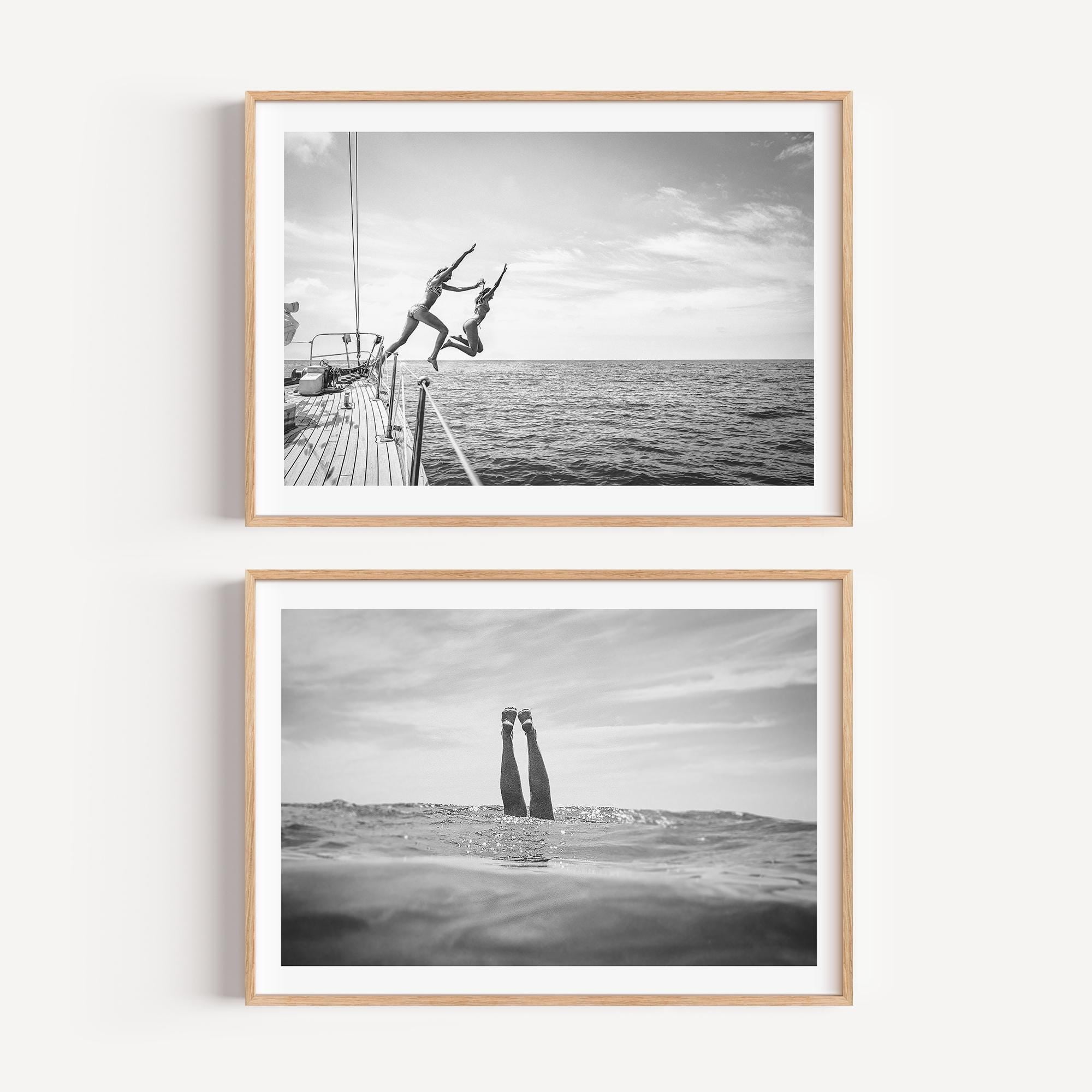 Coastal Set of 2 Prints, Black and White FRAMED or UNFRAMED Beach Gallery Wall Set, Boho Coastal Photography, Beach BUNDLE