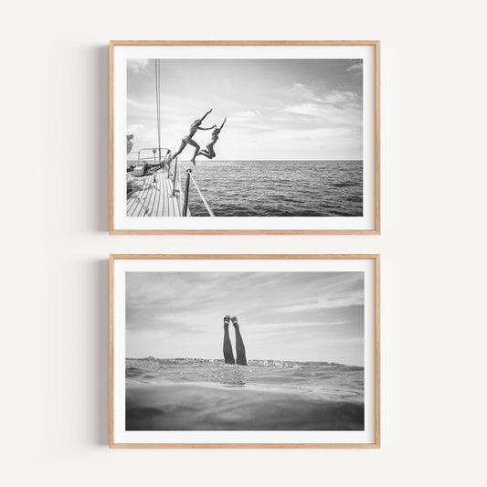Coastal Set of 2 Prints, Black and White FRAMED or UNFRAMED Beach Gallery Wall Set, Boho Coastal Photography, Beach BUNDLE