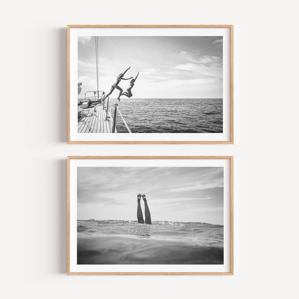 Coastal Set of 2 Prints, Black and White FRAMED or UNFRAMED Beach Gallery Wall Set, Boho Coastal Photography, Beach BUNDLE