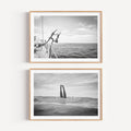 Coastal Set of 2 Prints, Black and White FRAMED or UNFRAMED Beach Gallery Wall Set, Boho Coastal Photography, Beach BUNDLE
