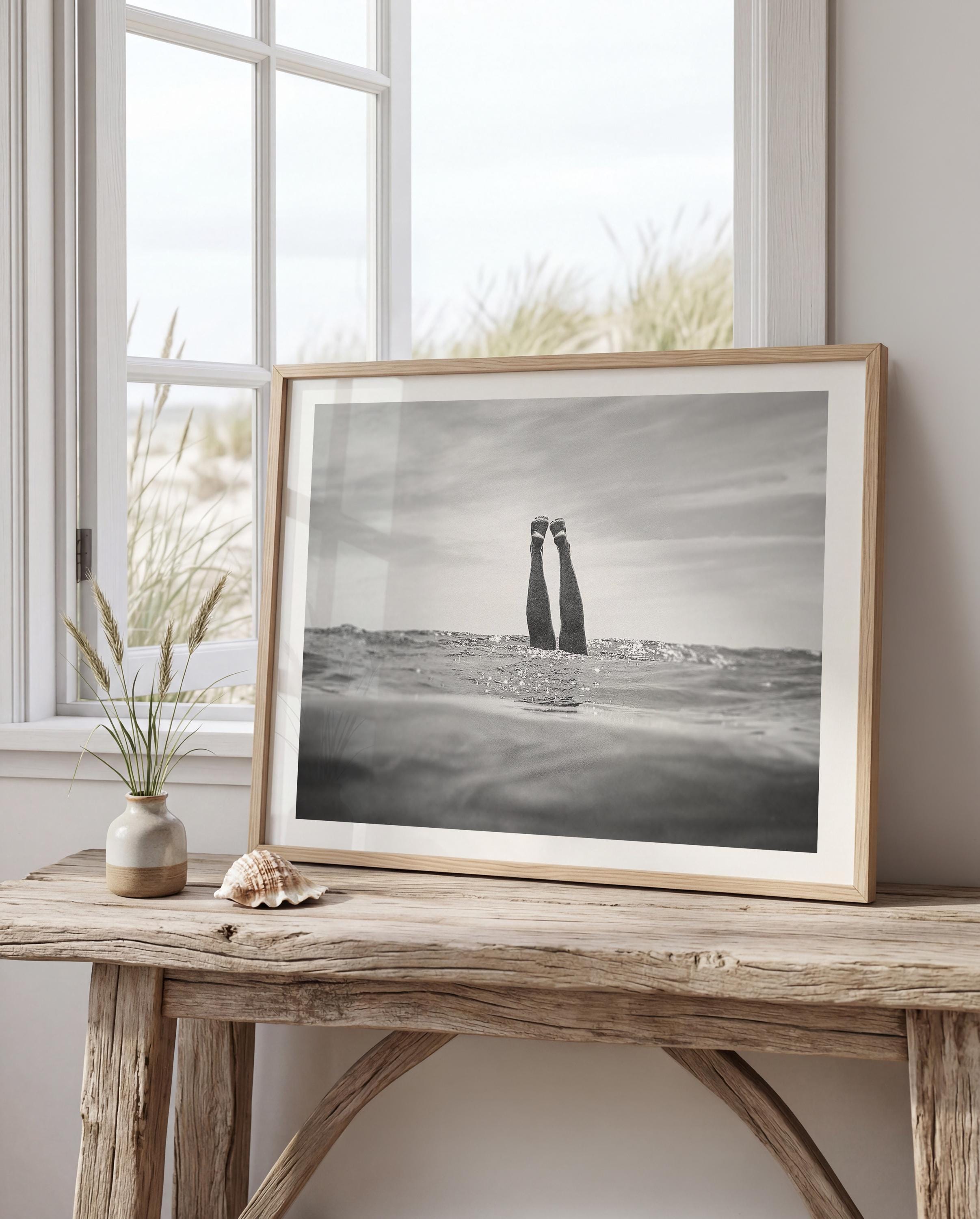 Coastal Set of 2 Prints, Black and White FRAMED or UNFRAMED Beach Gallery Wall Set, Boho Coastal Photography, Beach BUNDLE