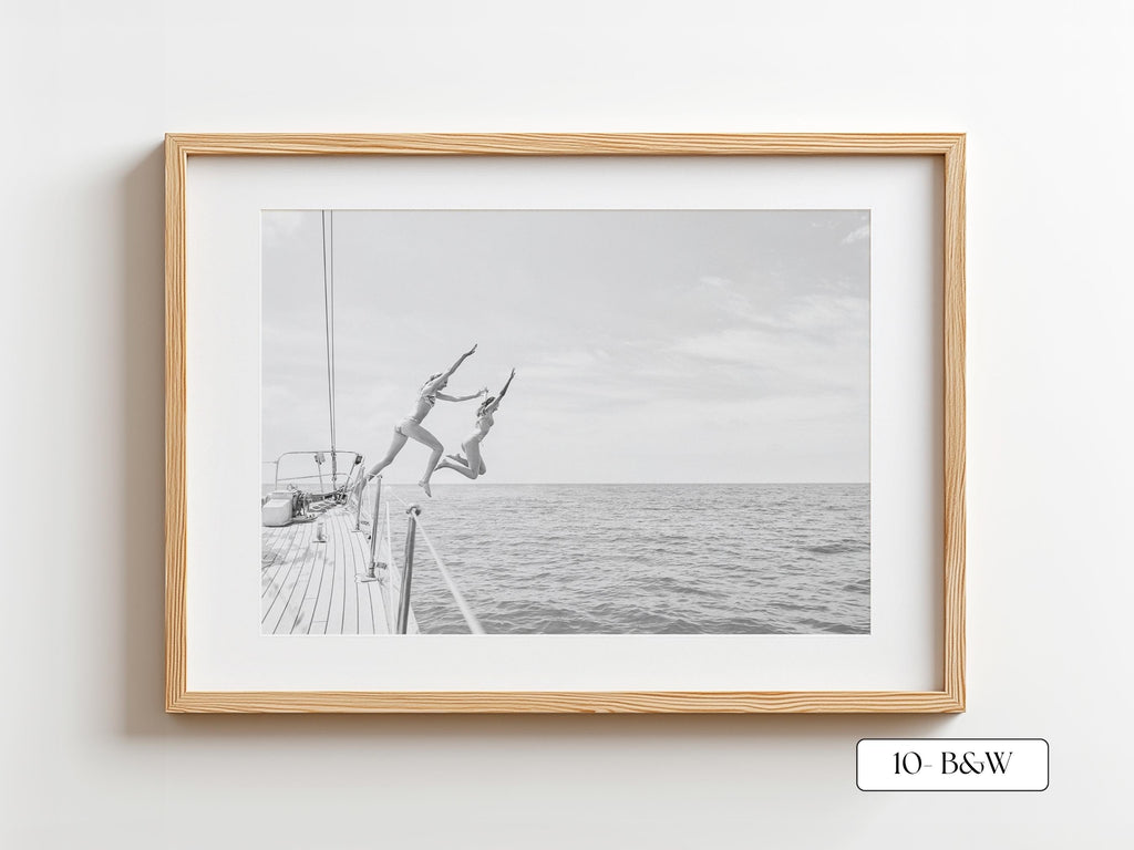 Soft Coastal Print FRAMED or UNFRAMED, Pastel Beach Wall Art, Girls Jumping Art, Coastal Ocean Poster, Girls Jumping Art Print