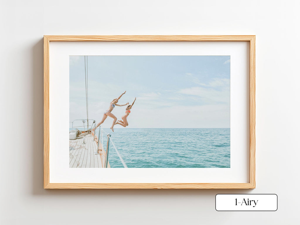 Coastal Print FRAMED or UNFRAMED, Vibrant Beach Wall Art, Boho Coastal Photography, Summer Ocean Poster, Girls Jumping Art Print
