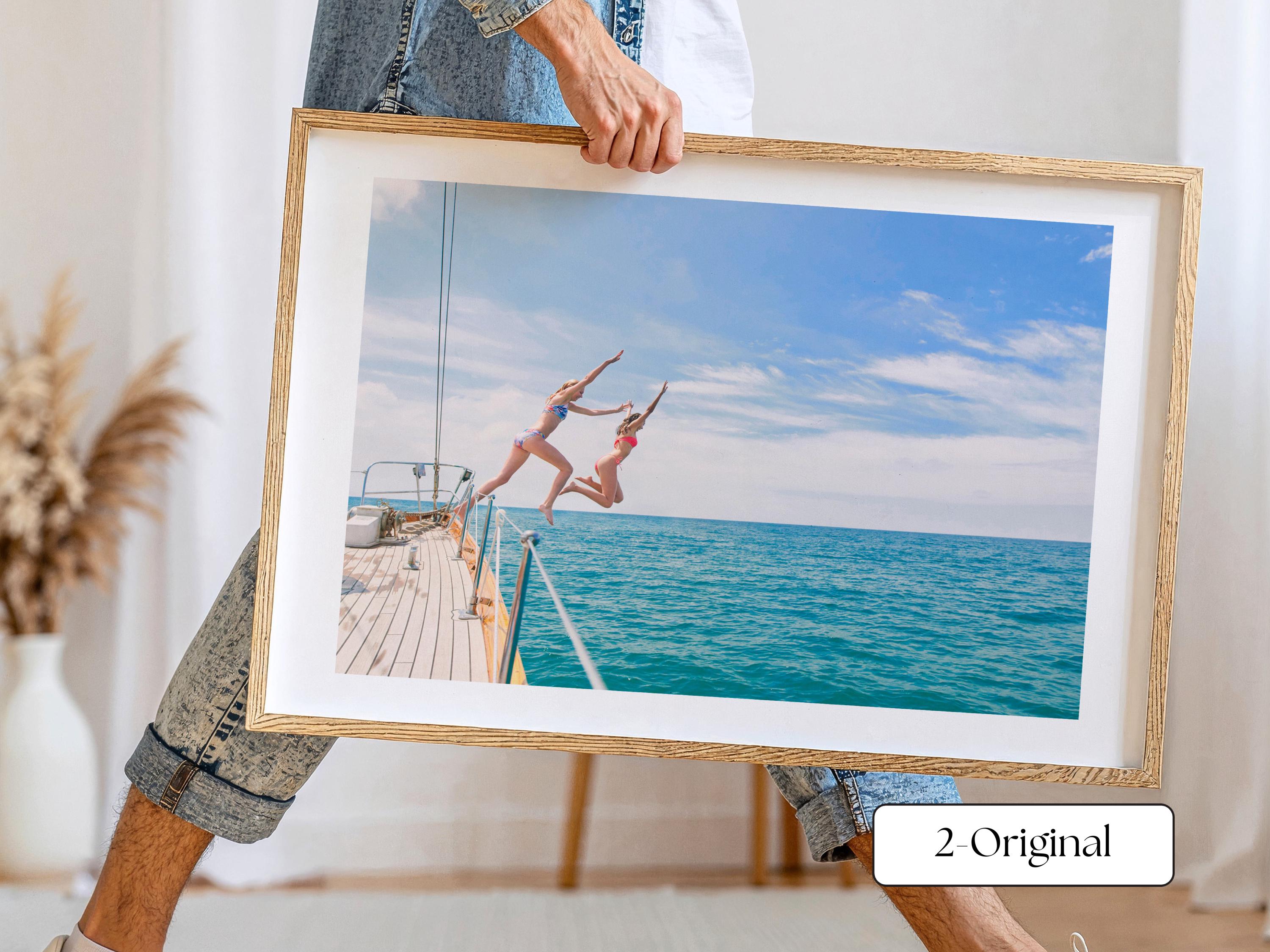 Coastal Print FRAMED or UNFRAMED, Vibrant Beach Wall Art, Boho Coastal Photography, Summer Ocean Poster, Girls Jumping Art Print