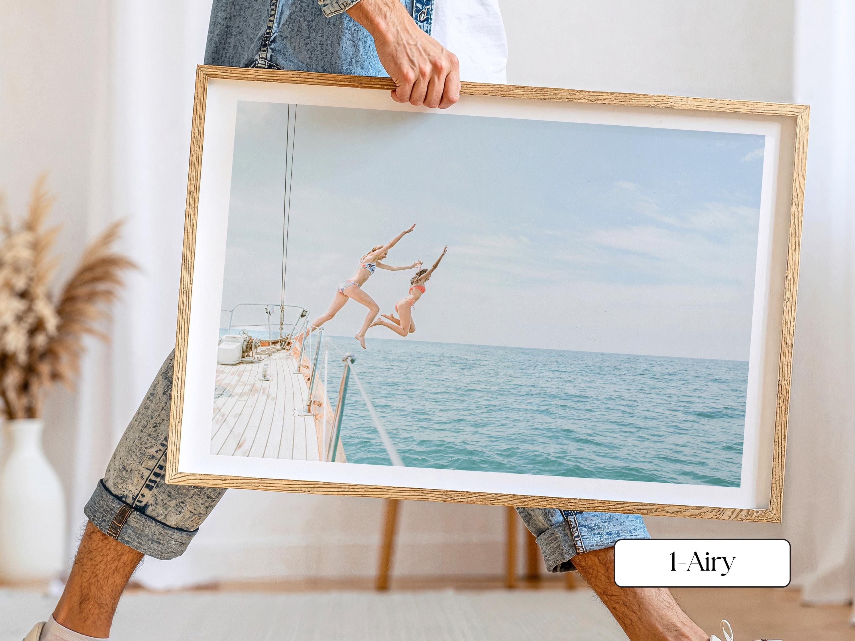 Coastal Print FRAMED or UNFRAMED, Pastel Beach Wall Art, Boho Coastal Photography, Summer Ocean Poster, Girls Jumping Print