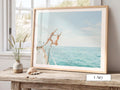 Coastal Print FRAMED or UNFRAMED, Pastel Beach Wall Art, Boho Coastal Photography, Summer Ocean Poster, Girls Jumping Print