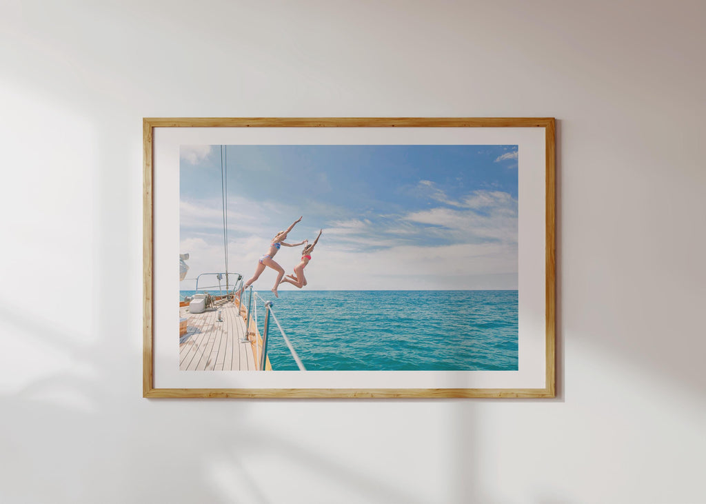 Vibrant Coastal Print Digital Download, Colorful Beach Wall Art, Boho Coastal Photography, Summer Ocean Poster, Girls Jumping Print