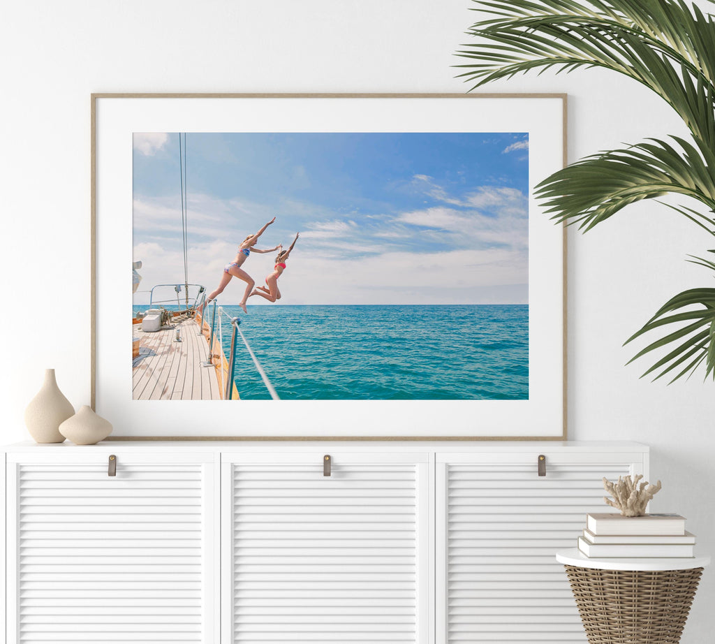 Vibrant Coastal Print Digital Download, Colorful Beach Wall Art, Boho Coastal Photography, Summer Ocean Poster, Girls Jumping Print