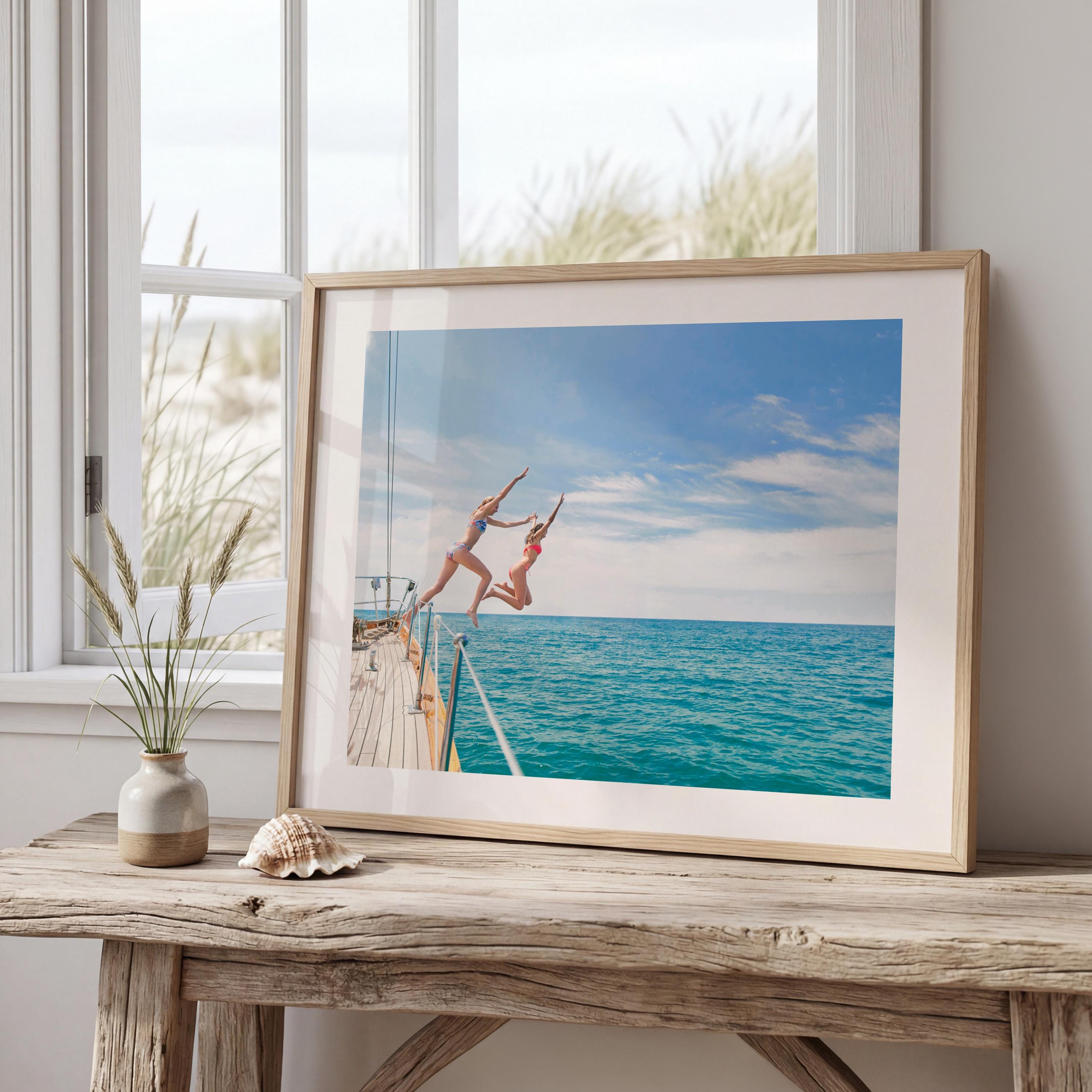 Vibrant Coastal Print Digital Download, Colorful Beach Wall Art, Boho Coastal Photography, Summer Ocean Poster, Girls Jumping Print