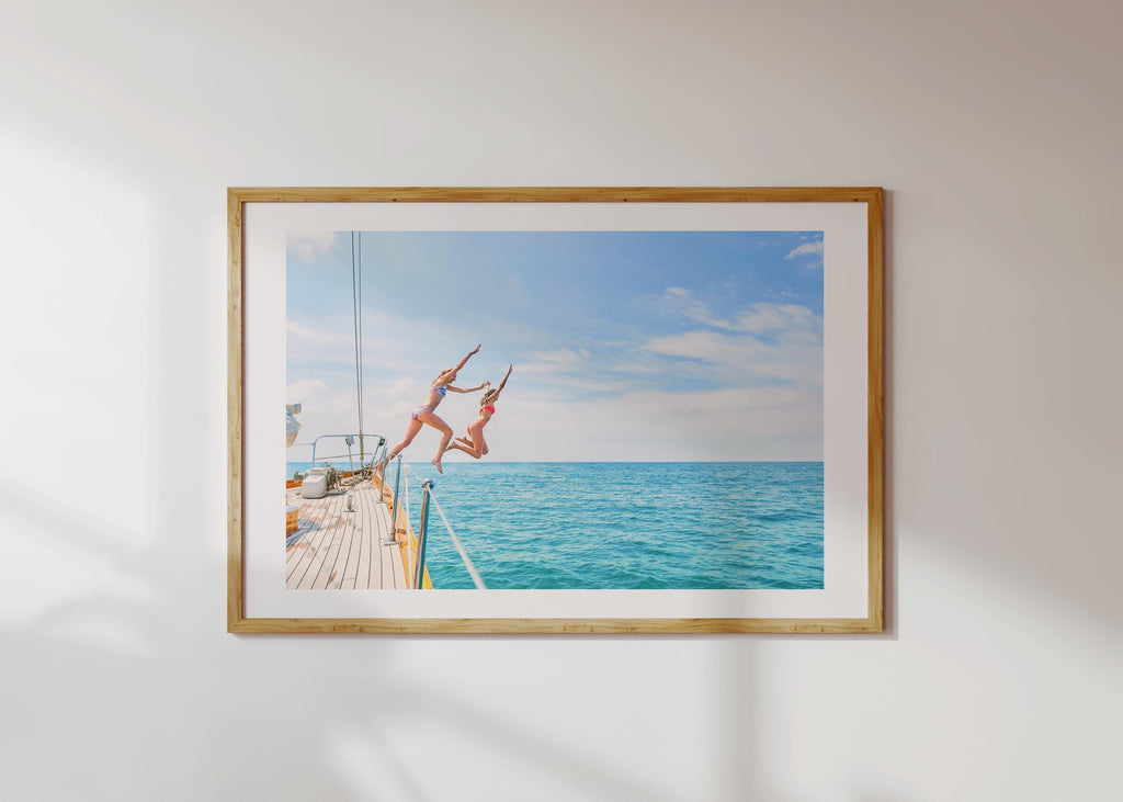 Vibrant Coastal Print Digital Download, Colorful Beach Wall Art, Boho Coastal Photography, Summer Ocean Poster, Girls Jumping Print