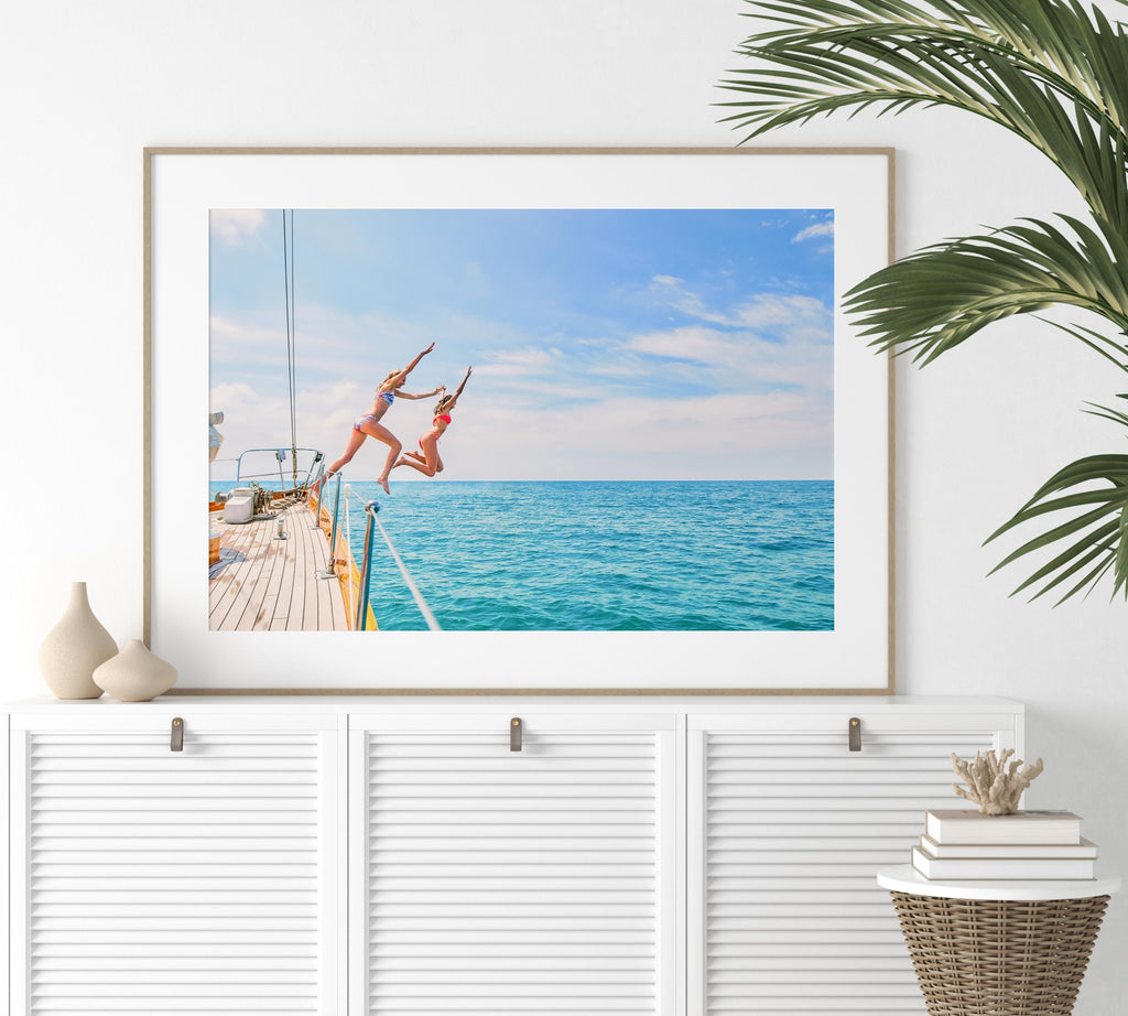 Vibrant Coastal Print Digital Download, Colorful Beach Wall Art, Boho Coastal Photography, Summer Ocean Poster, Girls Jumping Print
