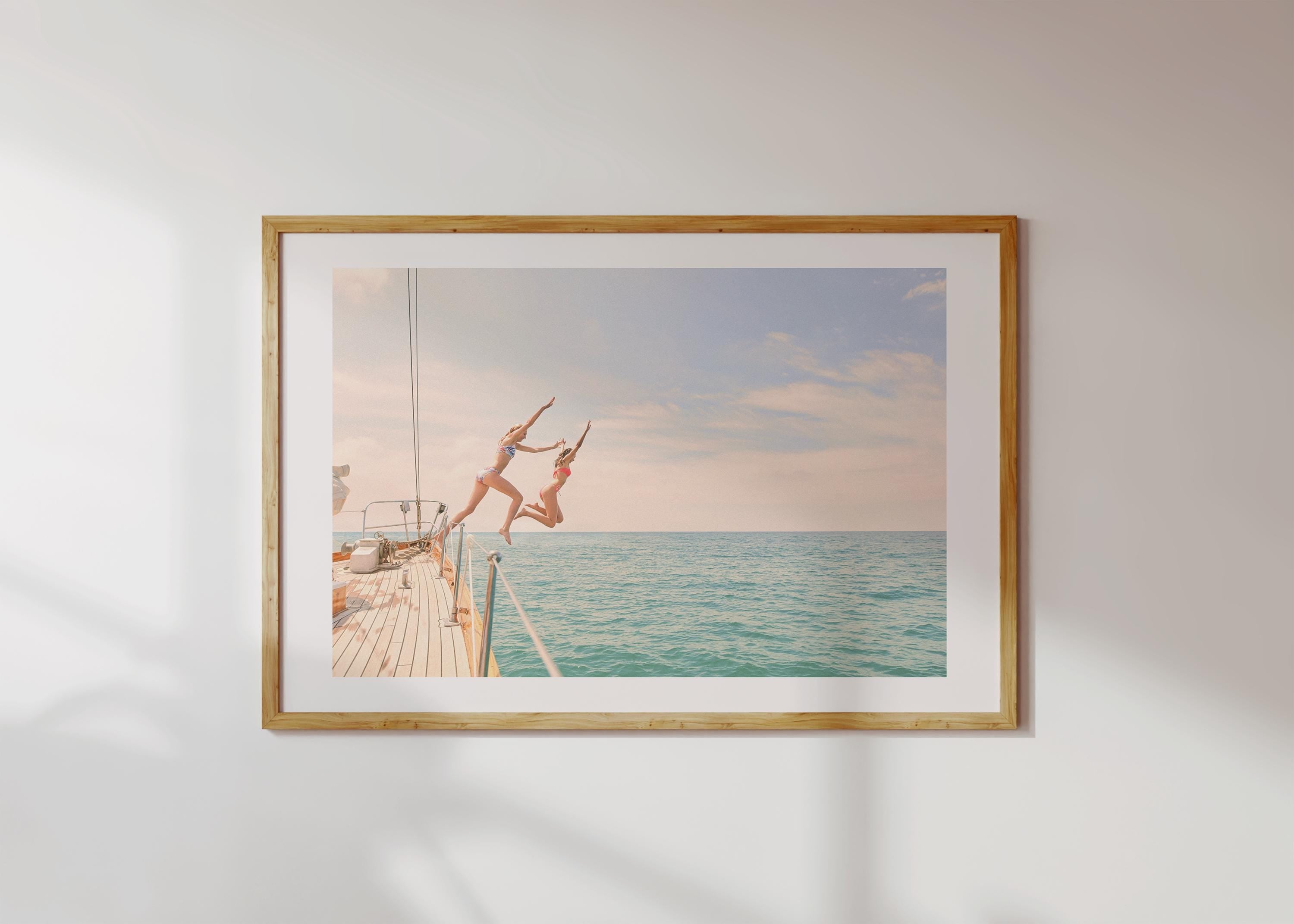 Coastal Print Digital Download, Colorful Beach Wall Art, Boho Coastal Photography, Summer Ocean Poster, Girls Jumping Print