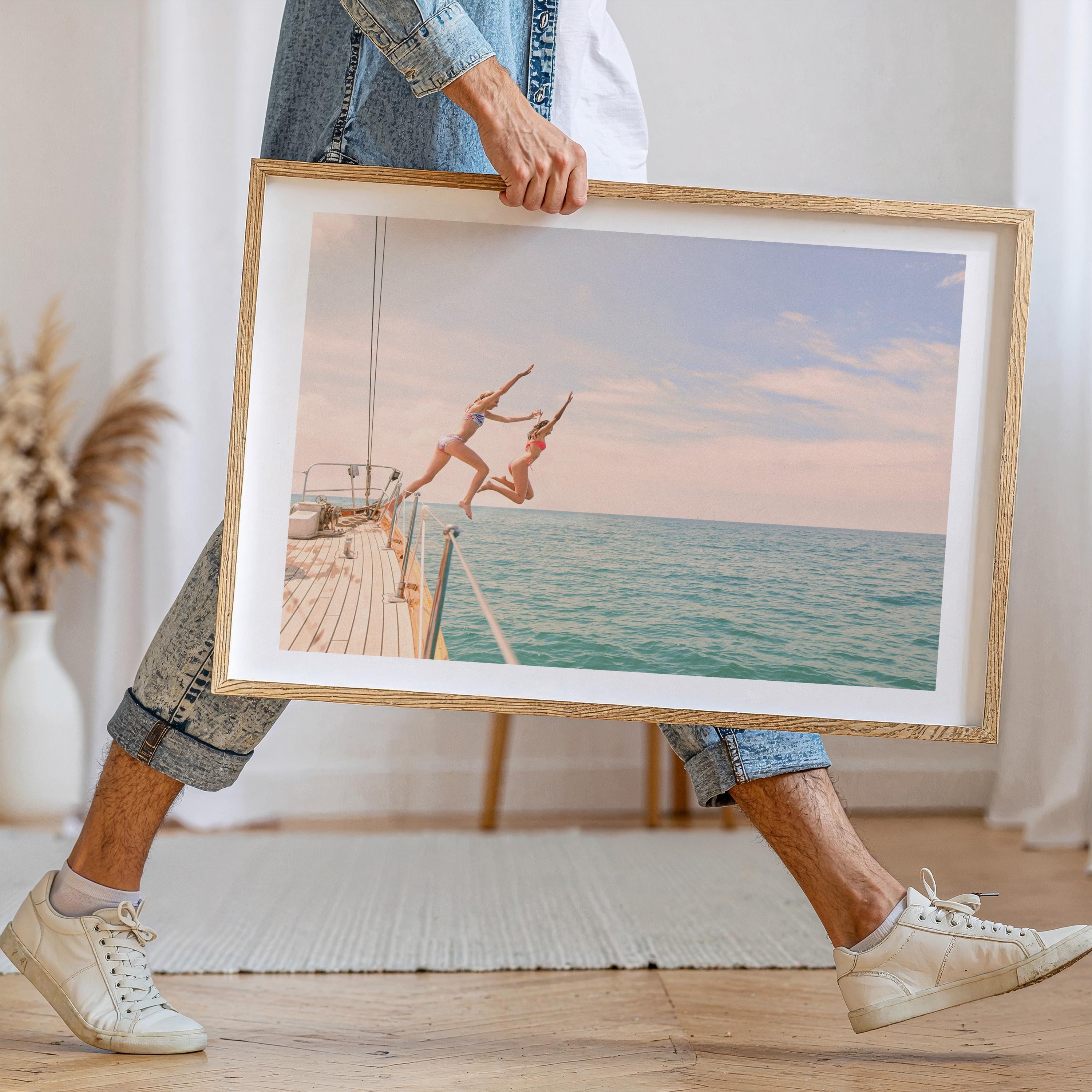 Coastal Print Digital Download, Colorful Beach Wall Art, Boho Coastal Photography, Summer Ocean Poster, Girls Jumping Print