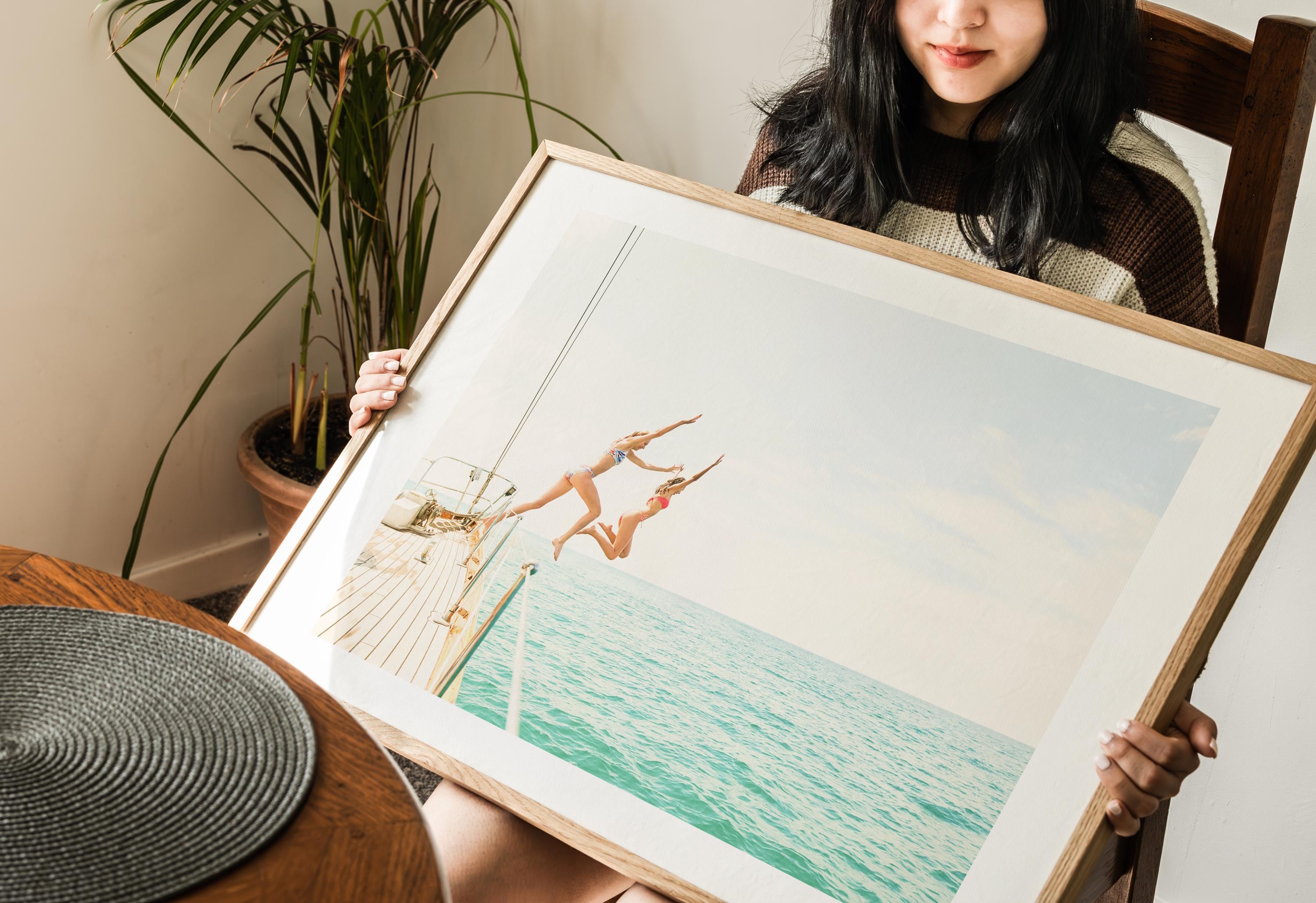 Coastal Print Digital Download, Pastel Beach Wall Art, Boho Coastal Photography, Summer Ocean Poster, Girls Jumping Art, Instant Download
