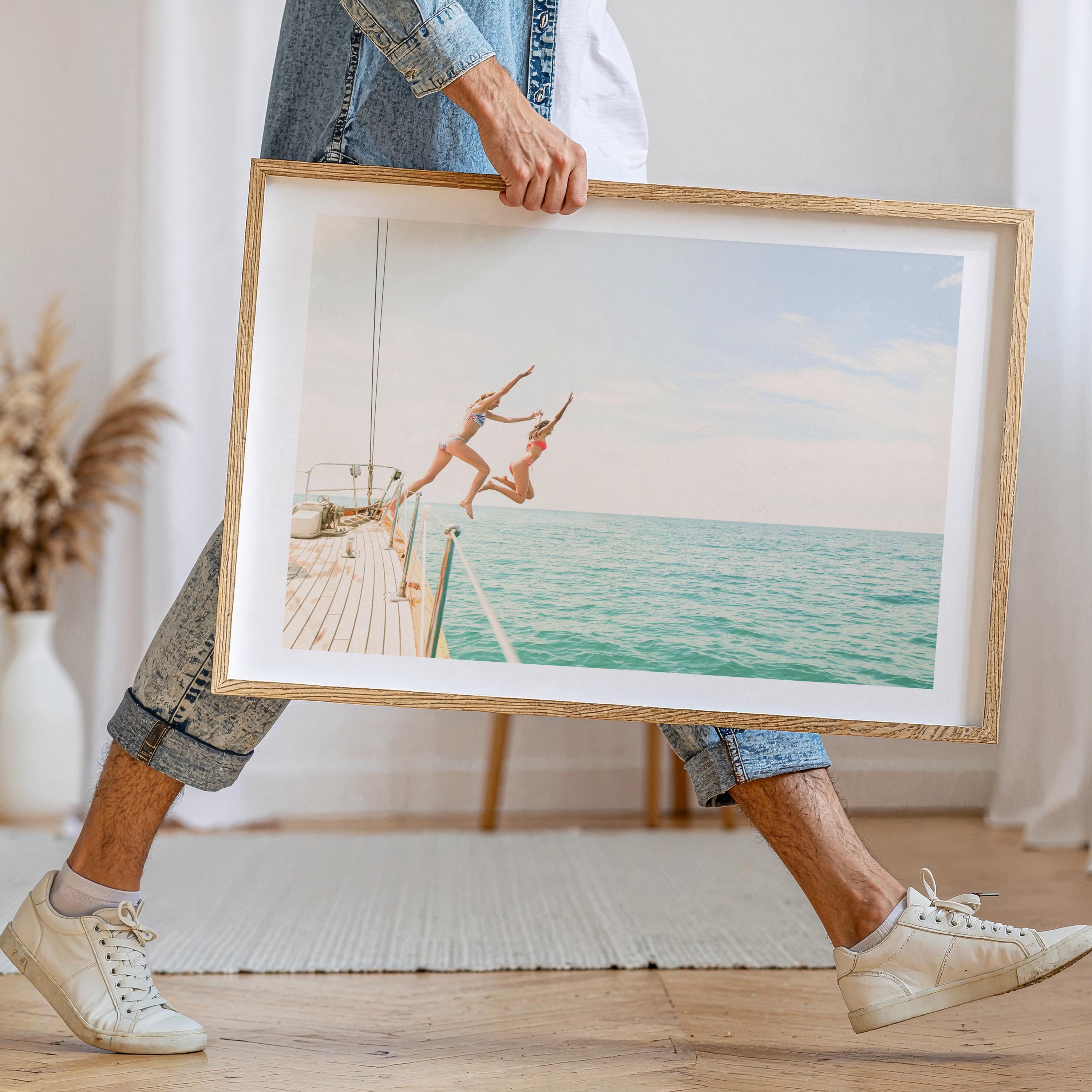 Coastal Print Digital Download, Pastel Beach Wall Art, Boho Coastal Photography, Summer Ocean Poster, Girls Jumping Art, Instant Download