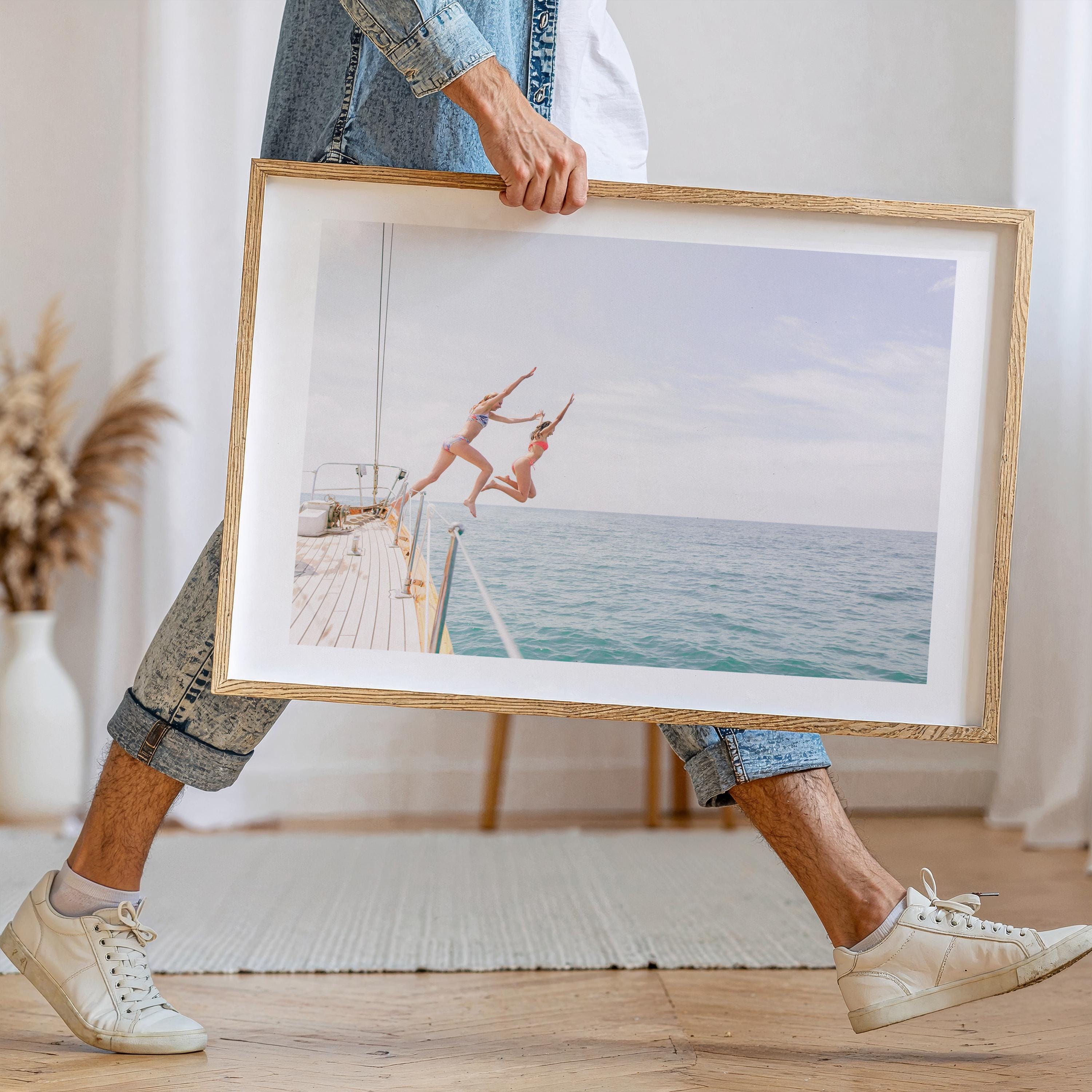 Coastal Print Digital Download, Pastel Beach Wall Art, Boho Coastal Photography, Summer Ocean Poster, Girls Jumping Art, Instant Download