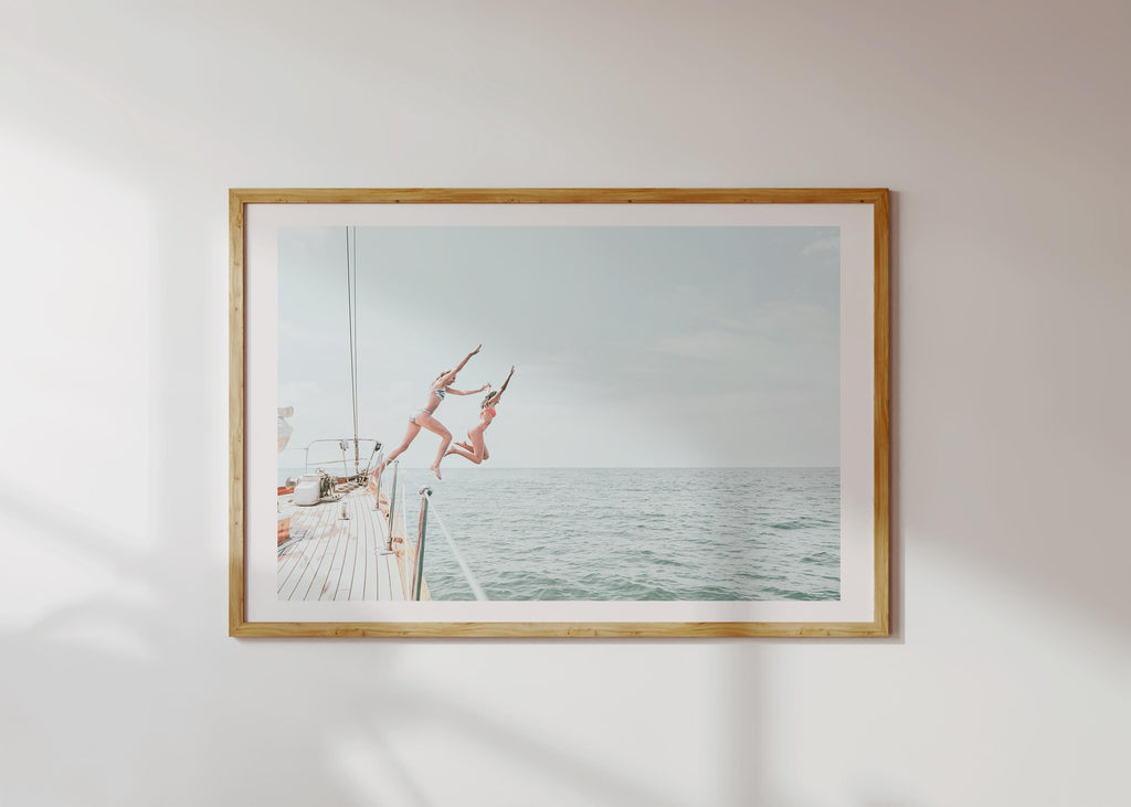 Coastal Print Digital Download, Pastel Beach Wall Art, Boho Coastal Photography, Summer Ocean Poster, Girls Jumping Art, Instant Download