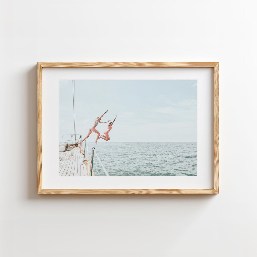 Coastal Print Digital Download, Pastel Beach Wall Art, Boho Coastal Photography, Summer Ocean Poster, Girls Jumping Art, Instant Download
