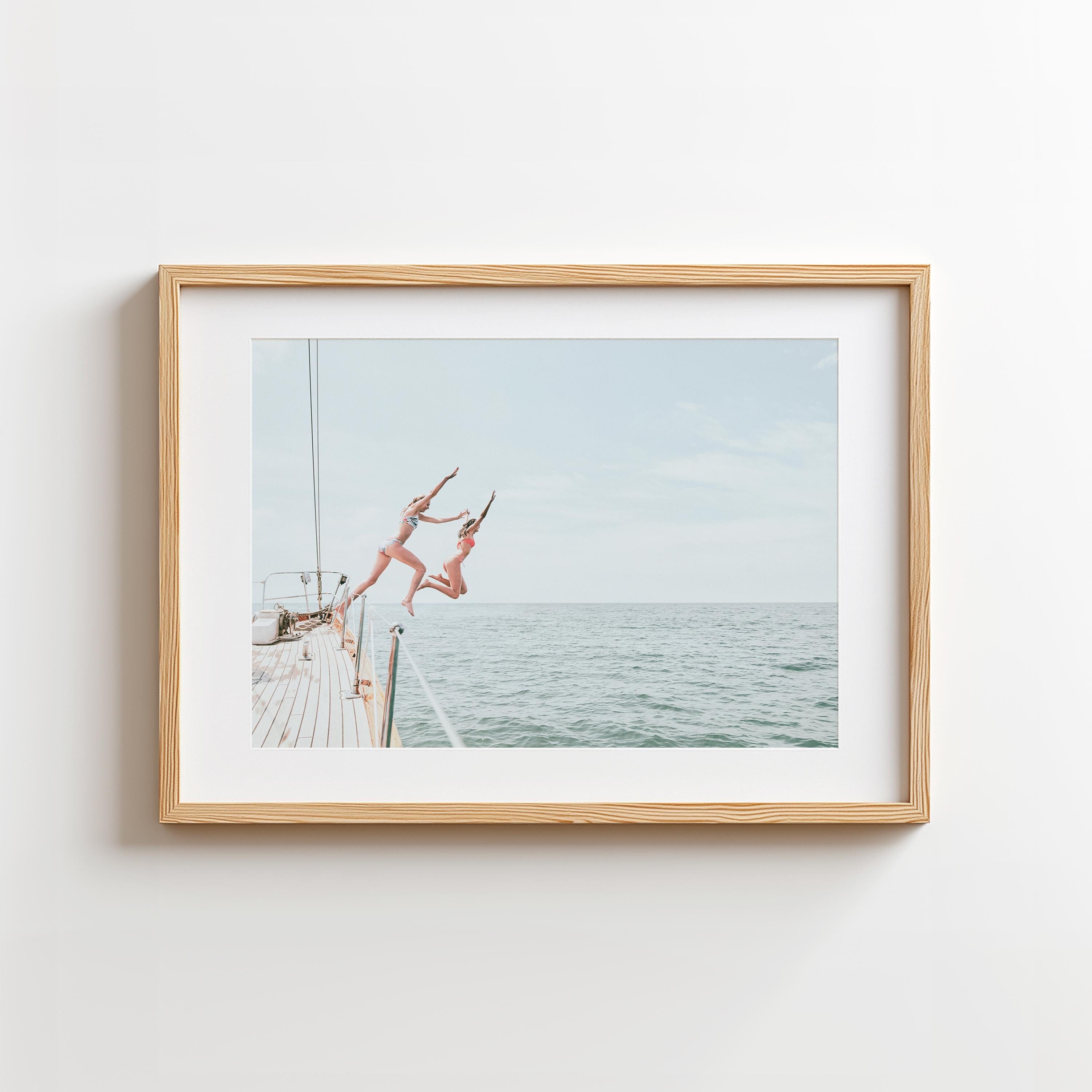 Coastal Print Digital Download, Pastel Beach Wall Art, Boho Coastal Photography, Summer Ocean Poster, Girls Jumping Art, Instant Download