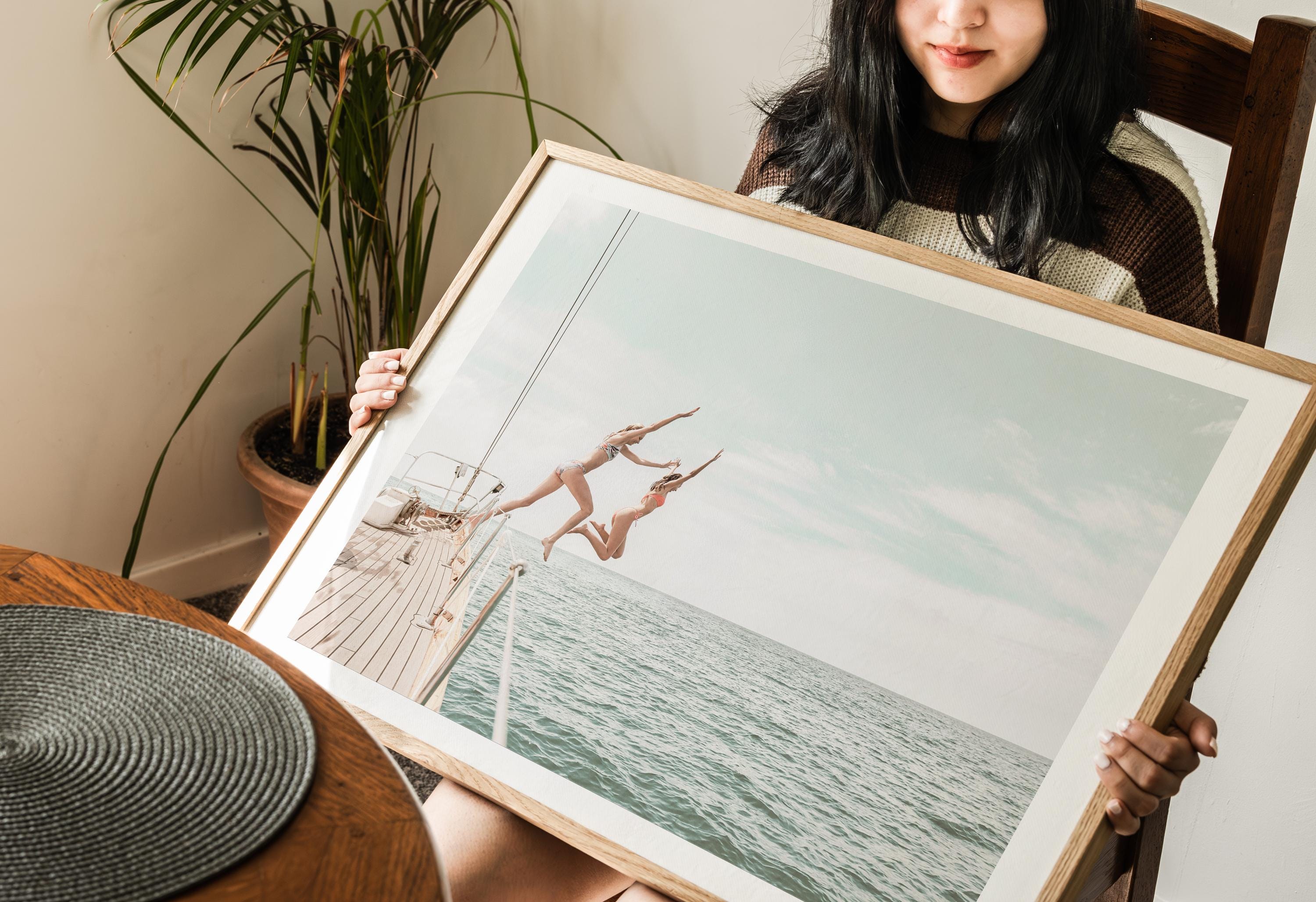 Coastal Print Digital Download, Pastel Beach Wall Art, Boho Coastal Photography, Summer Ocean Poster, Girls Jumping Art, Instant Download